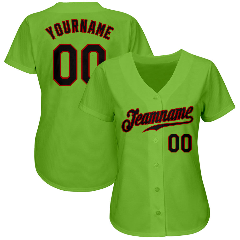 Custom Neon Green Black-Red Authentic Baseball Jersey baseball jersey product view 2