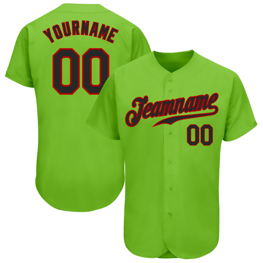 Custom Neon Green Black-Red Authentic Baseball Jersey baseball jersey product view 1