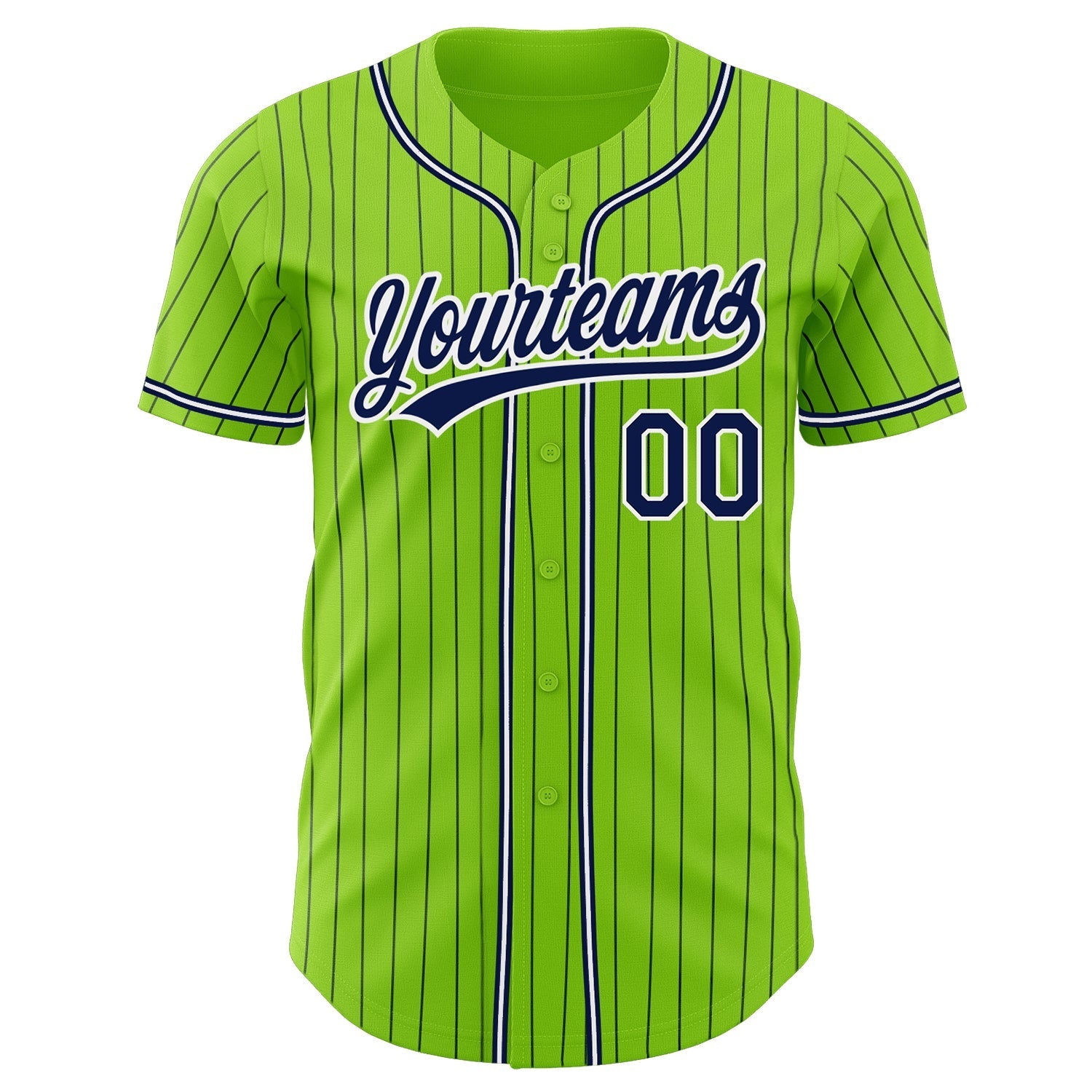Custom Neon Green Navy Pinstripe Navy-White Authentic Baseball Jersey baseball jersey product view 2