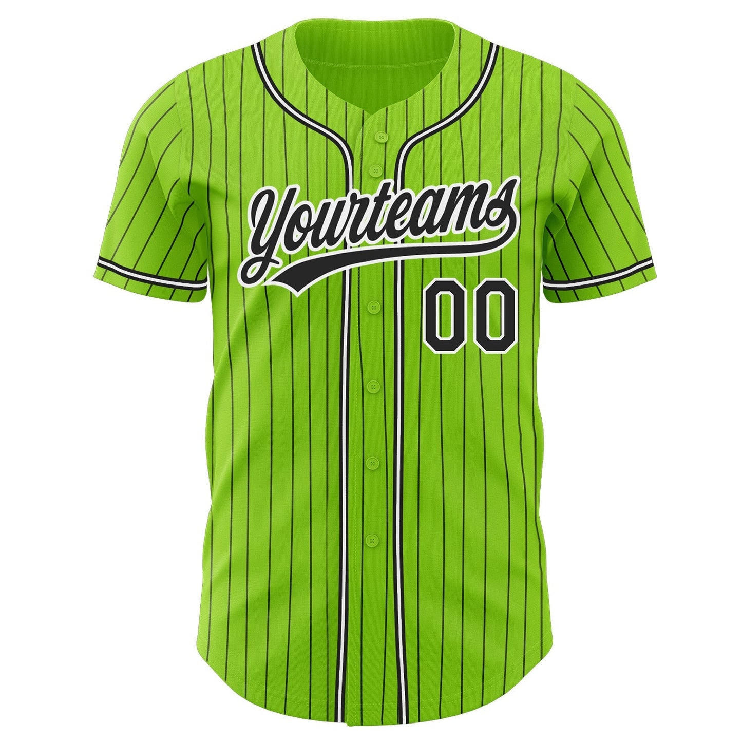 Custom Neon Green Black Pinstripe Black-White Authentic Baseball Jersey baseball jersey product view 2