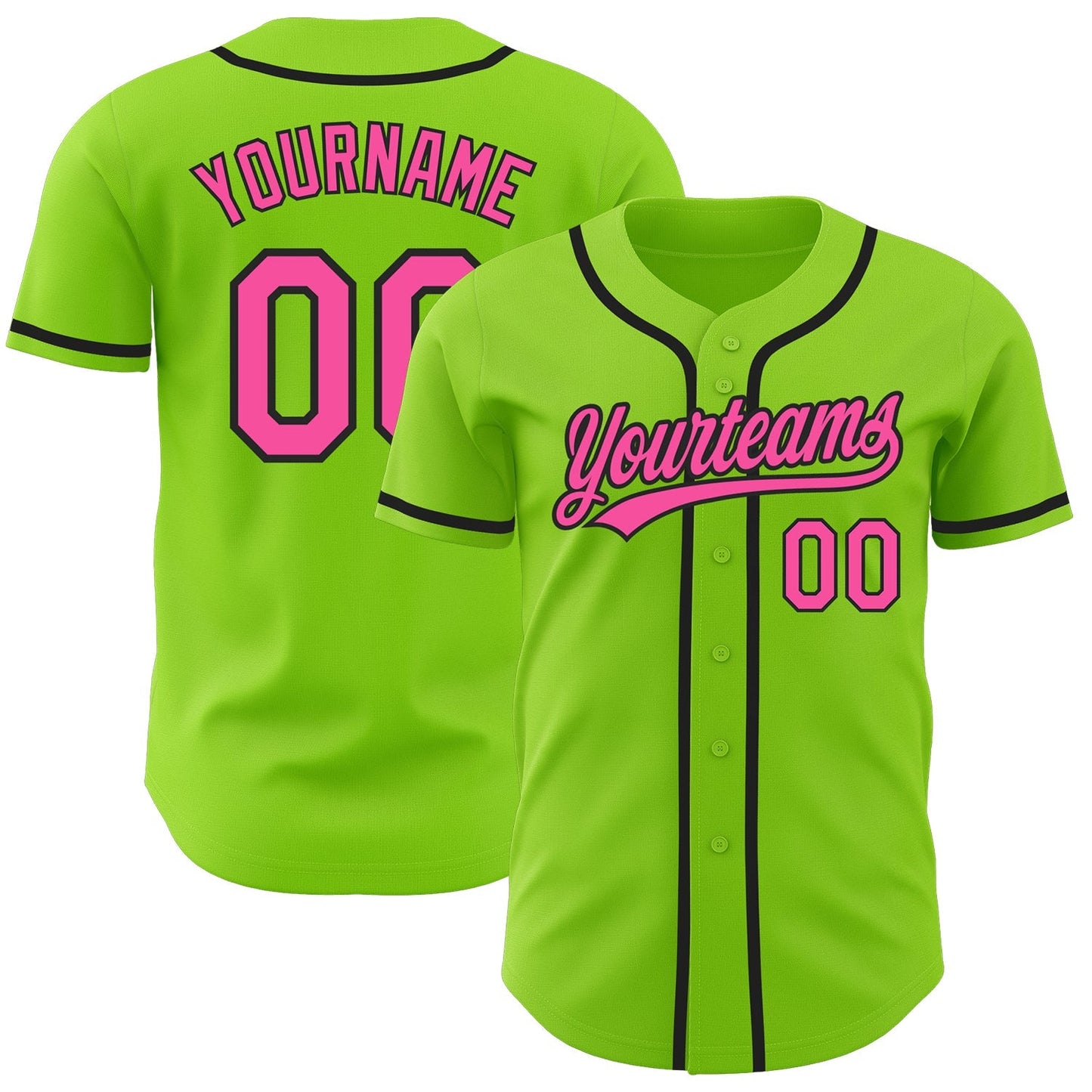 Custom Neon Green Pink-Black Authentic Baseball Jersey baseball jersey product view 1