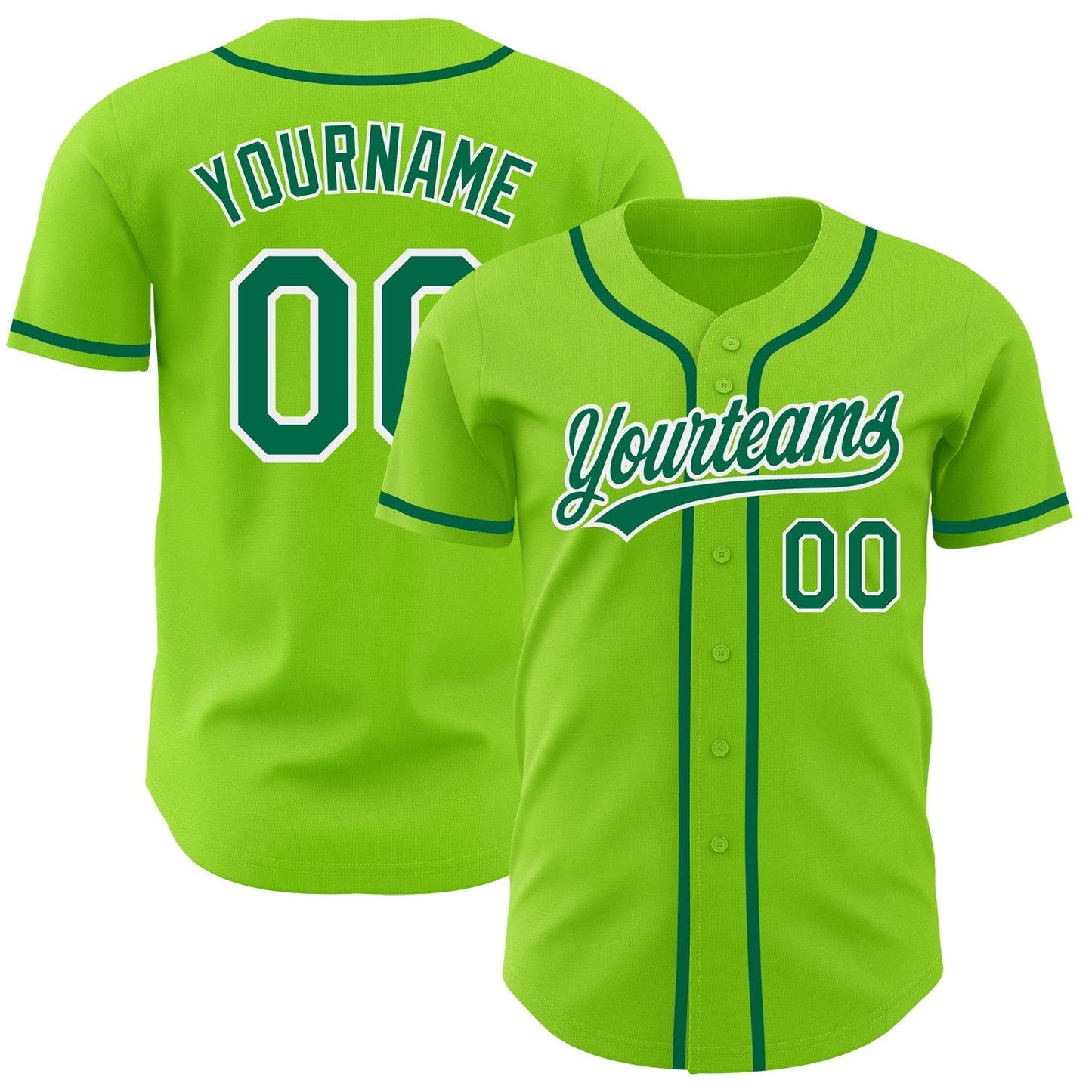 Custom Neon Green Kelly Green-White Authentic Baseball Jersey baseball jersey product view 1