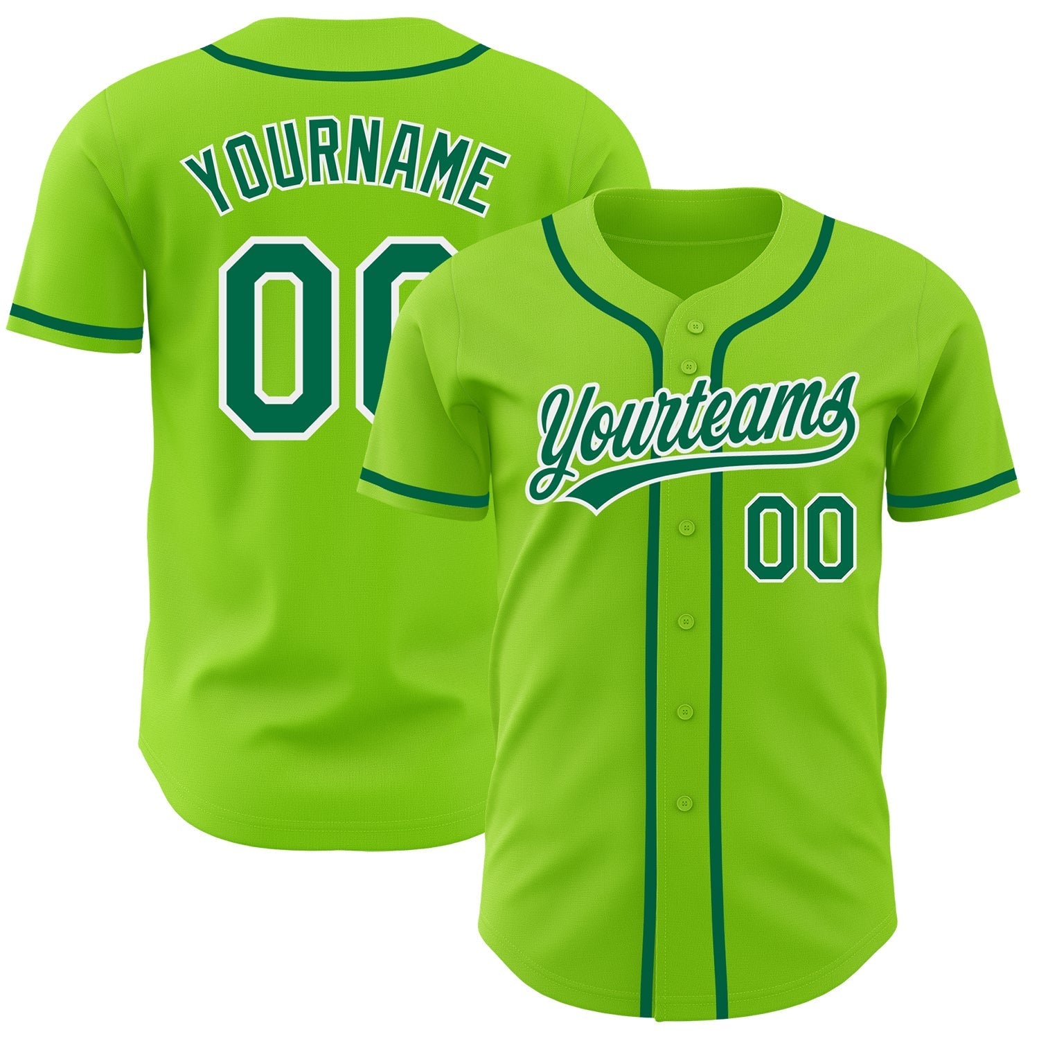 Custom Neon Green Kelly Green-White Authentic Baseball Jersey baseball jersey product view 1