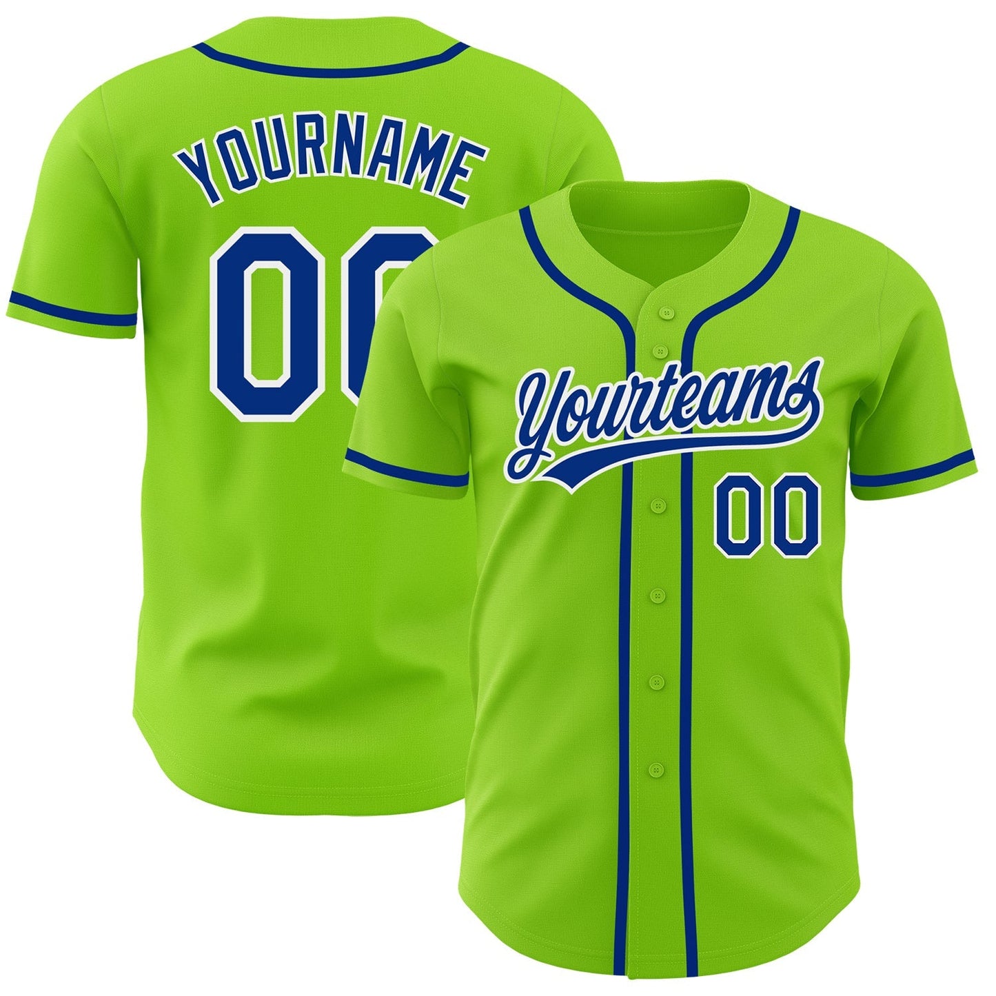 Custom Neon Green Royal-White Authentic Baseball Jersey baseball jersey product view 1