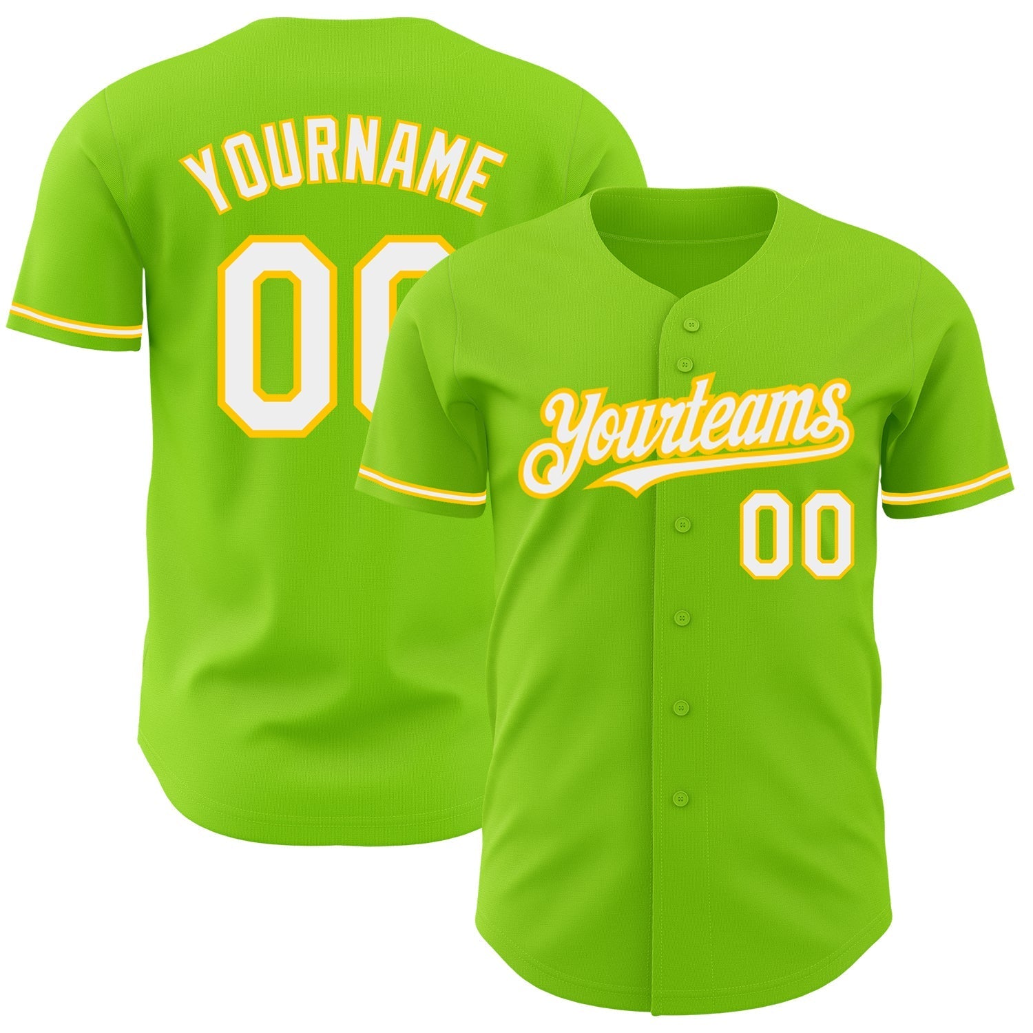 Custom Neon Green White-Yellow Authentic Baseball Jersey baseball jersey product view 1