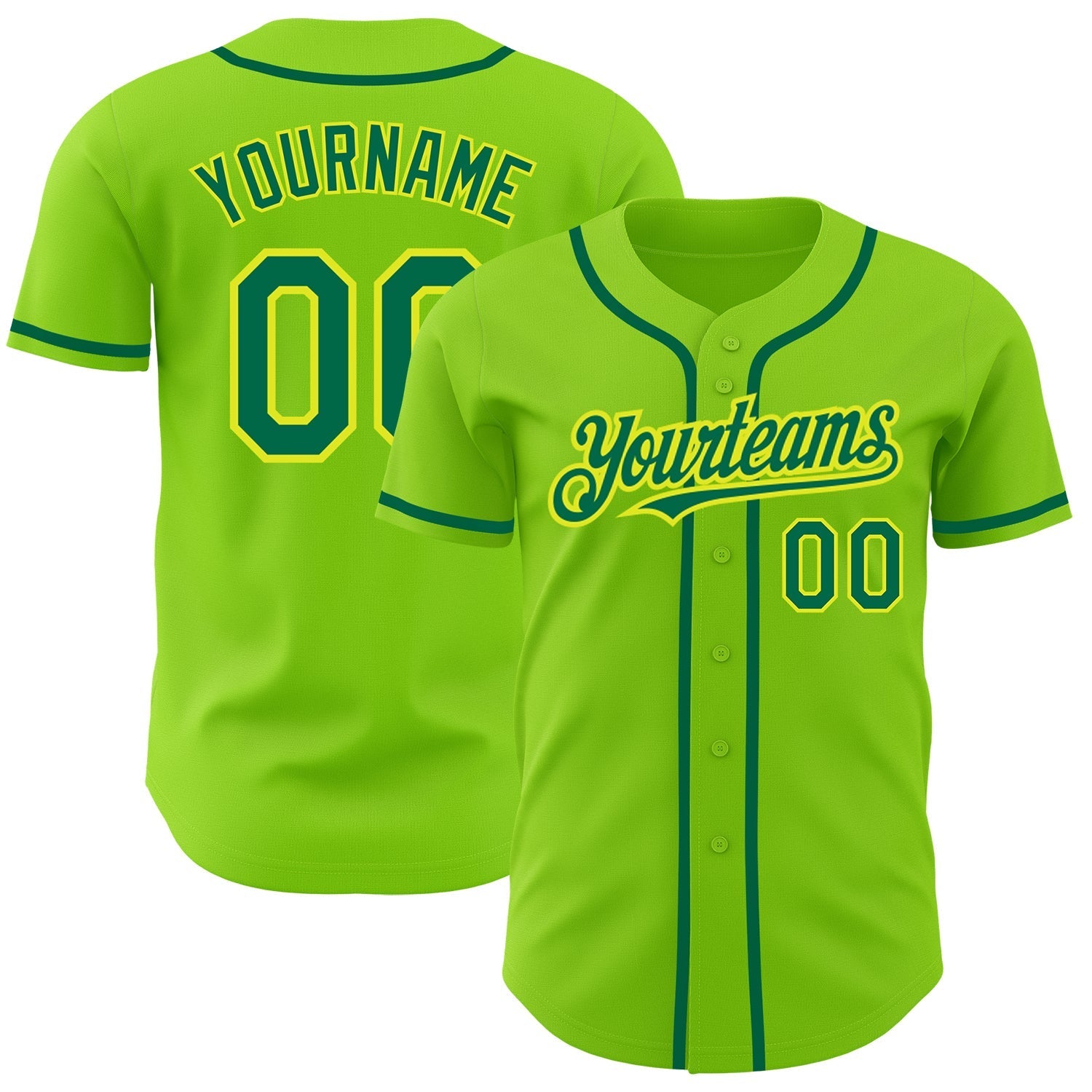 Custom Neon Green Kelly Green-Neon Yellow Authentic Baseball Jersey baseball jersey product view 1