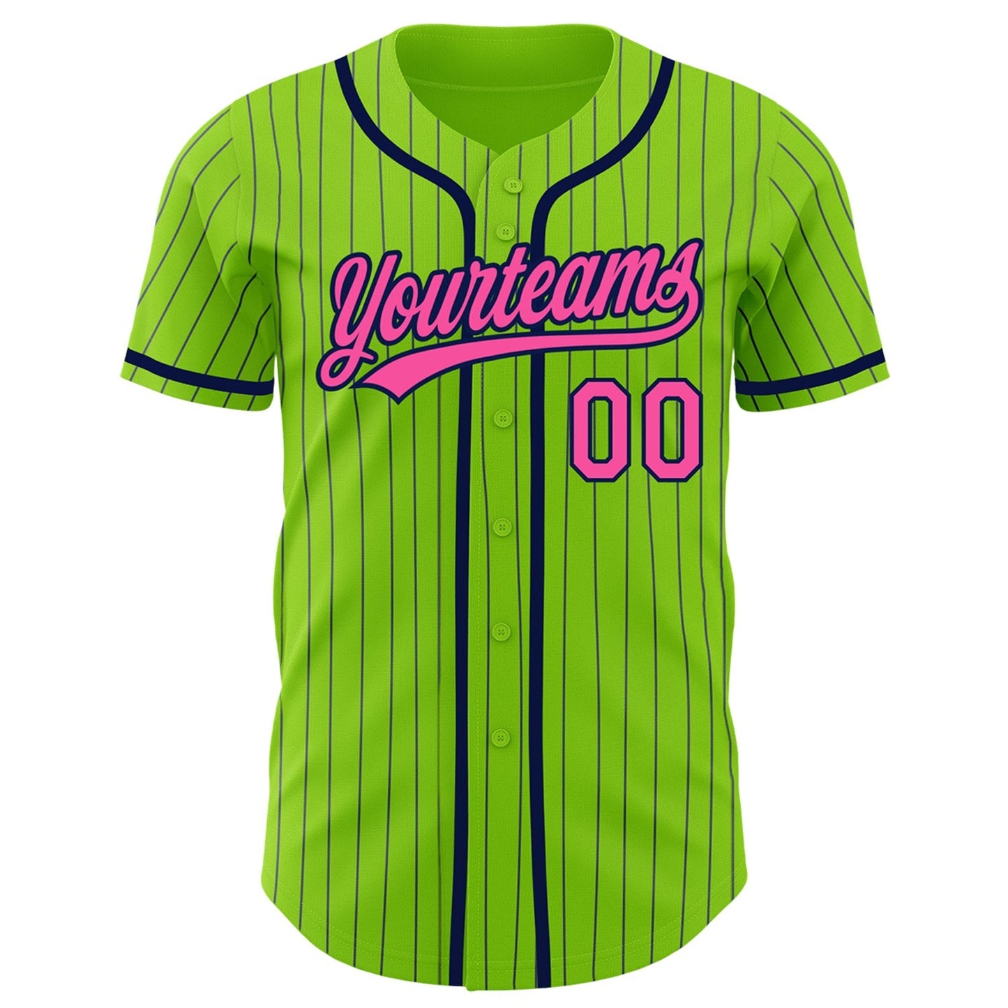 Custom Neon Green Navy Pinstripe Pink Authentic Baseball Jersey baseball jersey product view 2