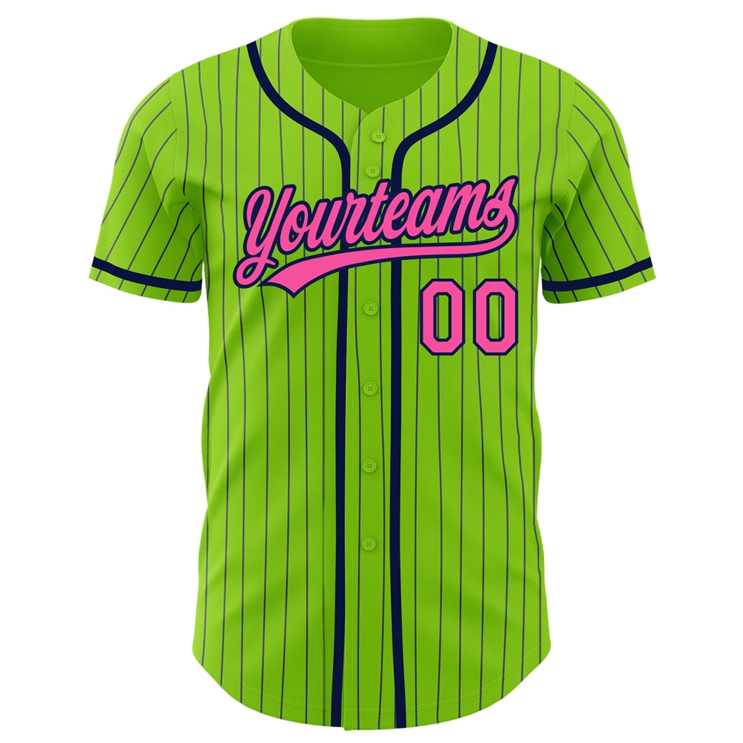 Custom Neon Green Navy Pinstripe Pink Authentic Baseball Jersey baseball jersey product view 2