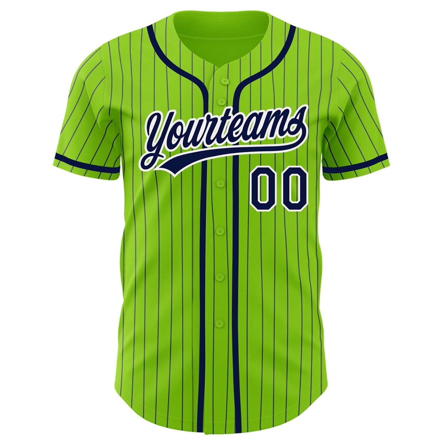Custom Neon Green Navy Pinstripe White Authentic Baseball Jersey baseball jersey product view 2