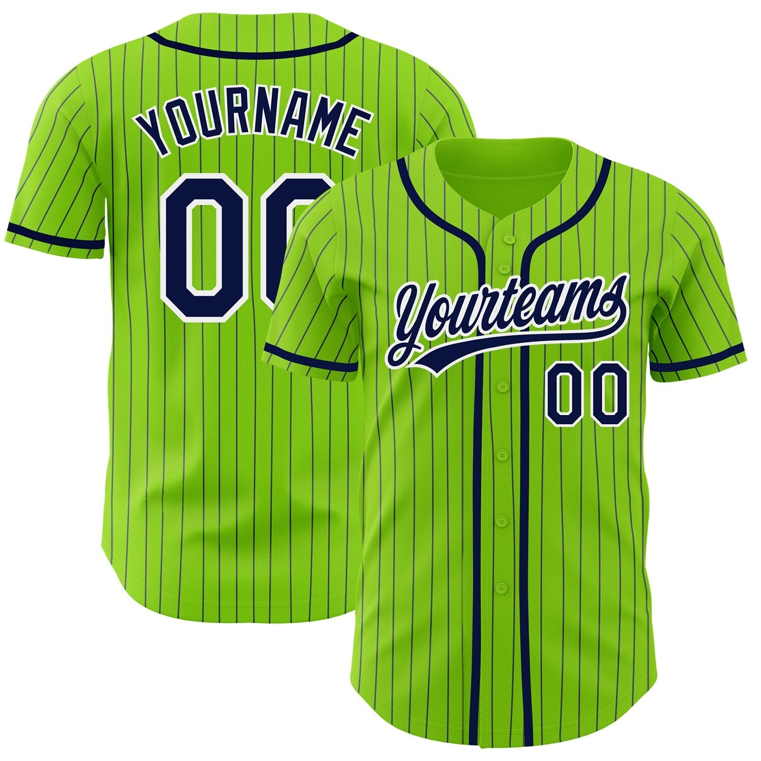 Custom Neon Green Navy Pinstripe White Authentic Baseball Jersey baseball jersey product view 1