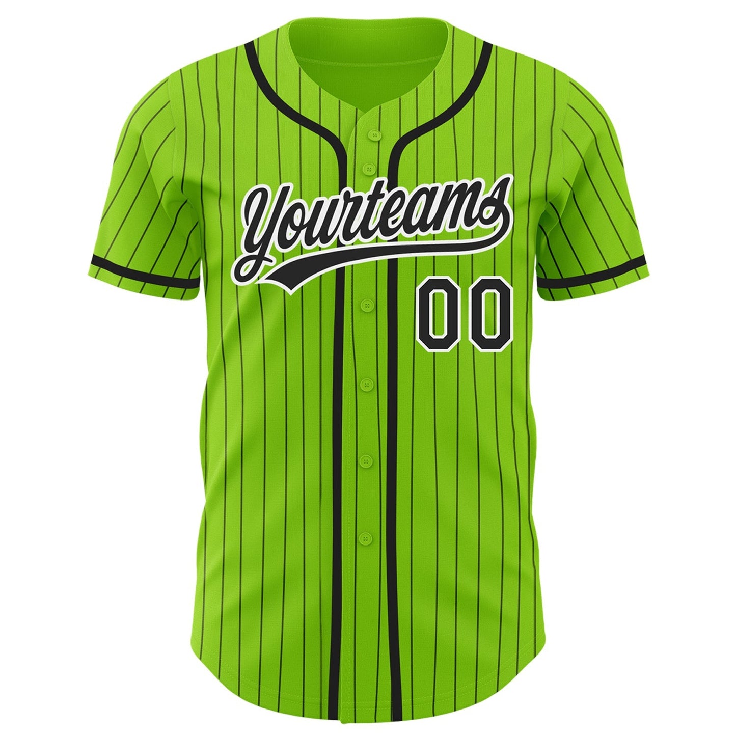 Custom Neon Green Black Pinstripe White Authentic Baseball Jersey baseball jersey product view 2