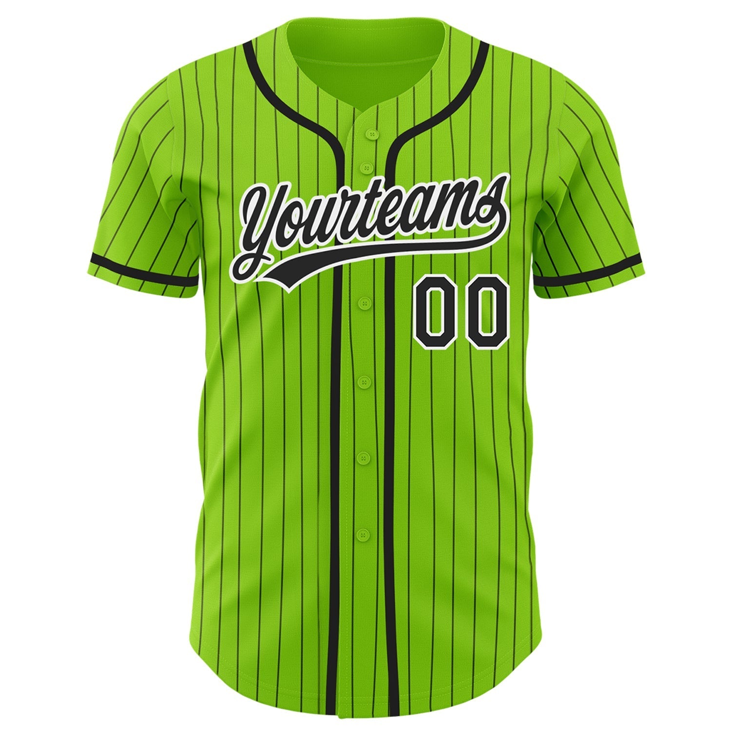 Custom Neon Green Black Pinstripe White Authentic Baseball Jersey baseball jersey product view 2