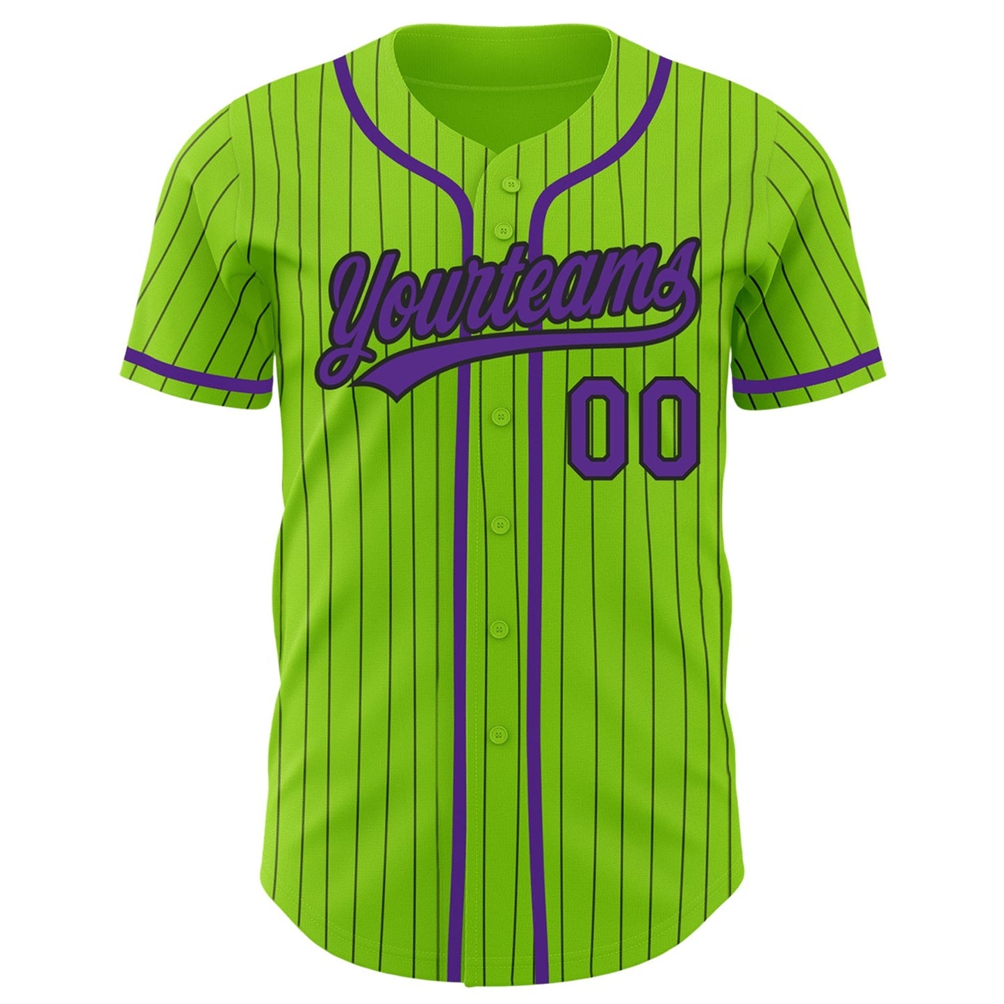 Custom Neon Green Black Pinstripe Purple Authentic Baseball Jersey baseball jersey product view 2