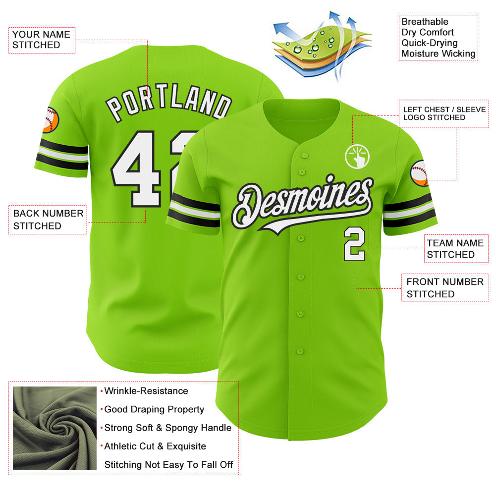Custom Neon Green White-Black Authentic Baseball Jersey baseball jersey product view 3