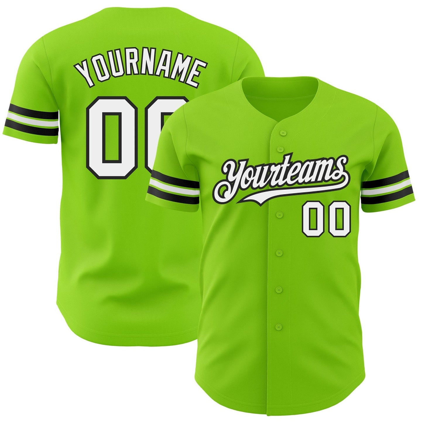 Custom Neon Green White-Black Authentic Baseball Jersey baseball jersey product view 1