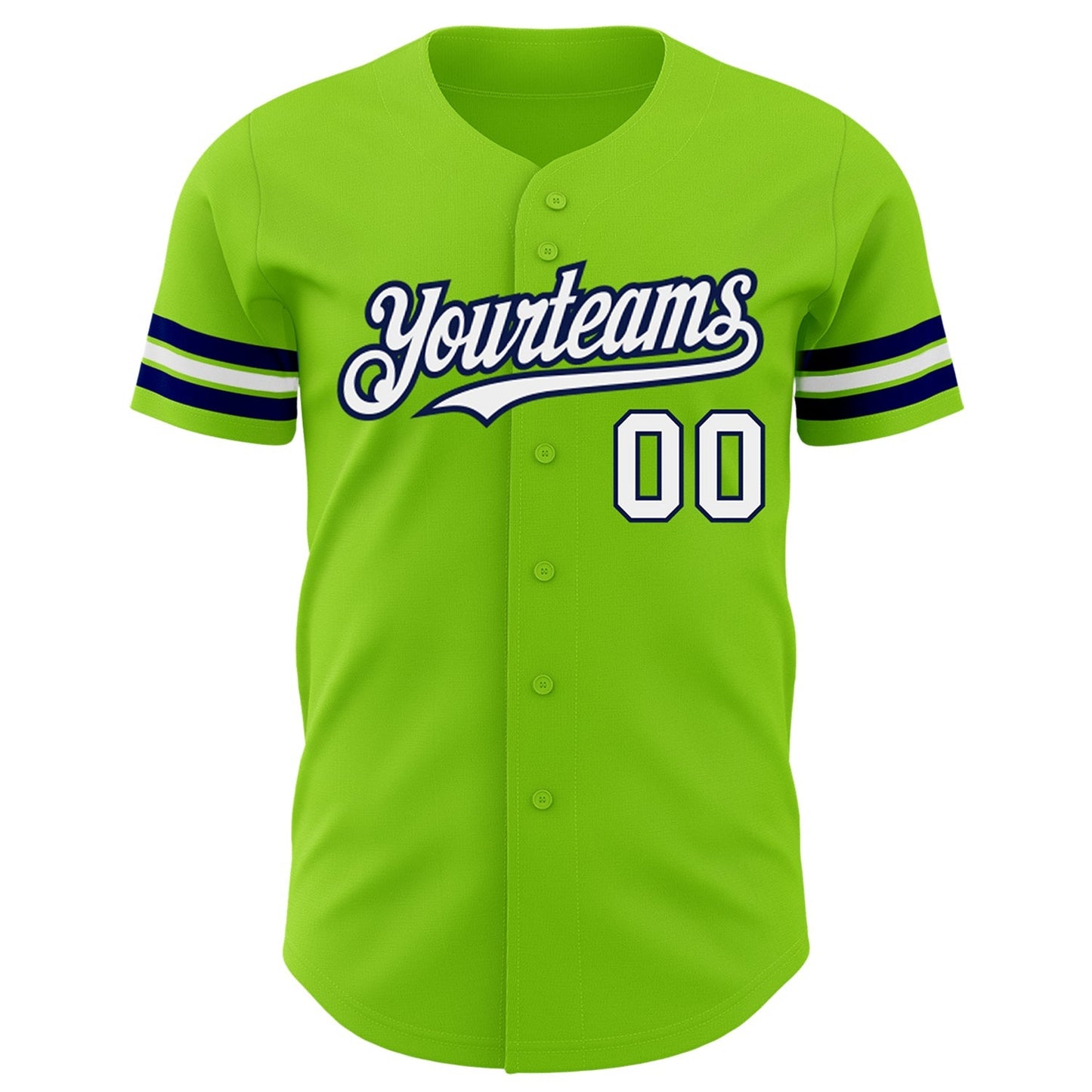 Custom Neon Green White-Navy Authentic Baseball Jersey baseball jersey product view 2