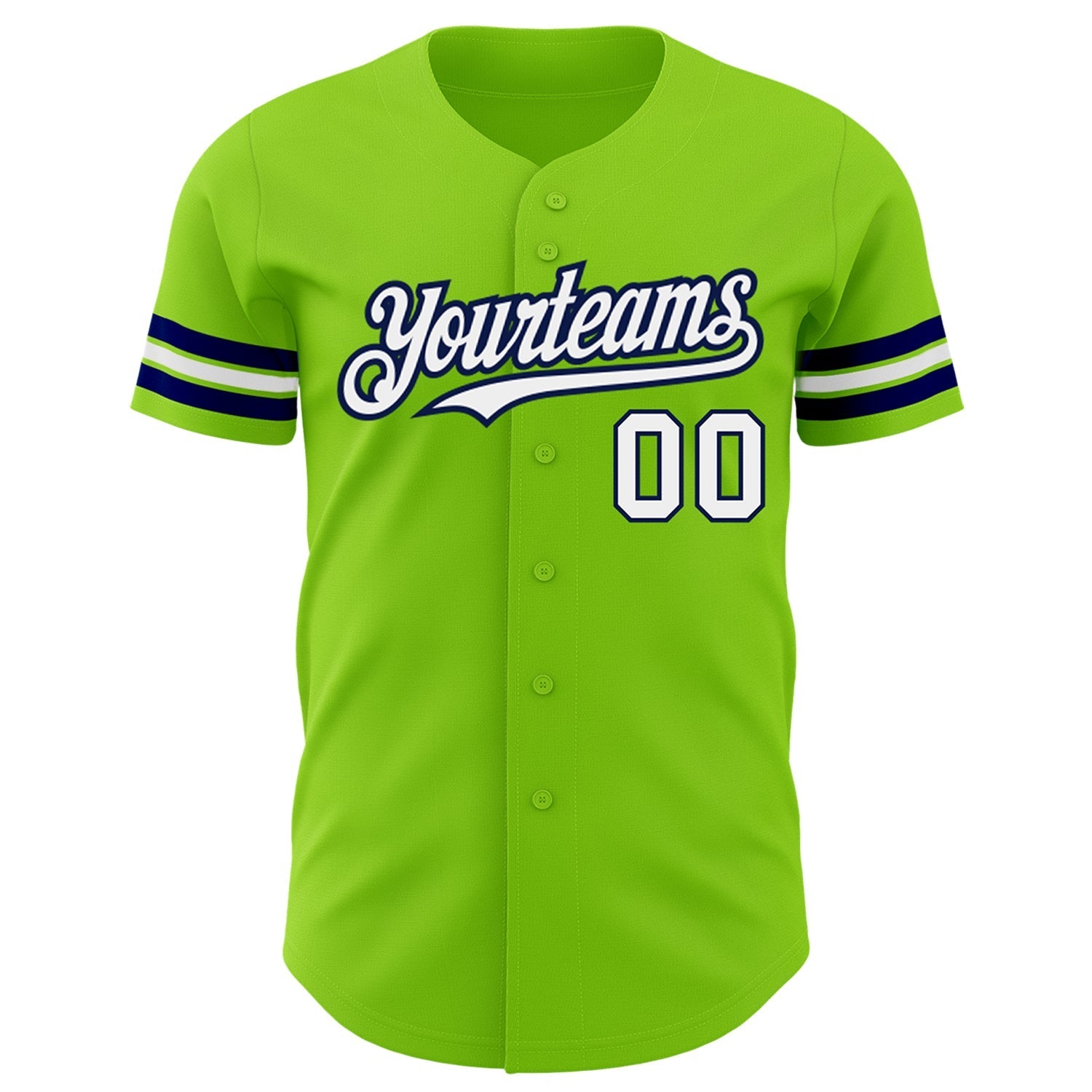 Custom Neon Green White-Navy Authentic Baseball Jersey baseball jersey product view 2