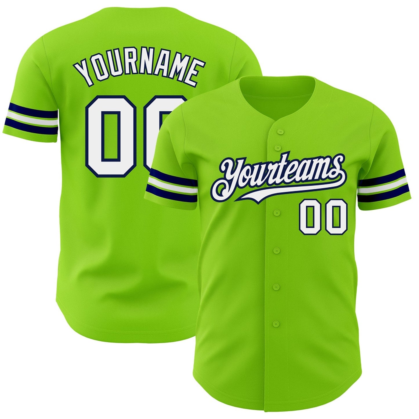 Custom Neon Green White-Navy Authentic Baseball Jersey baseball jersey product view 1