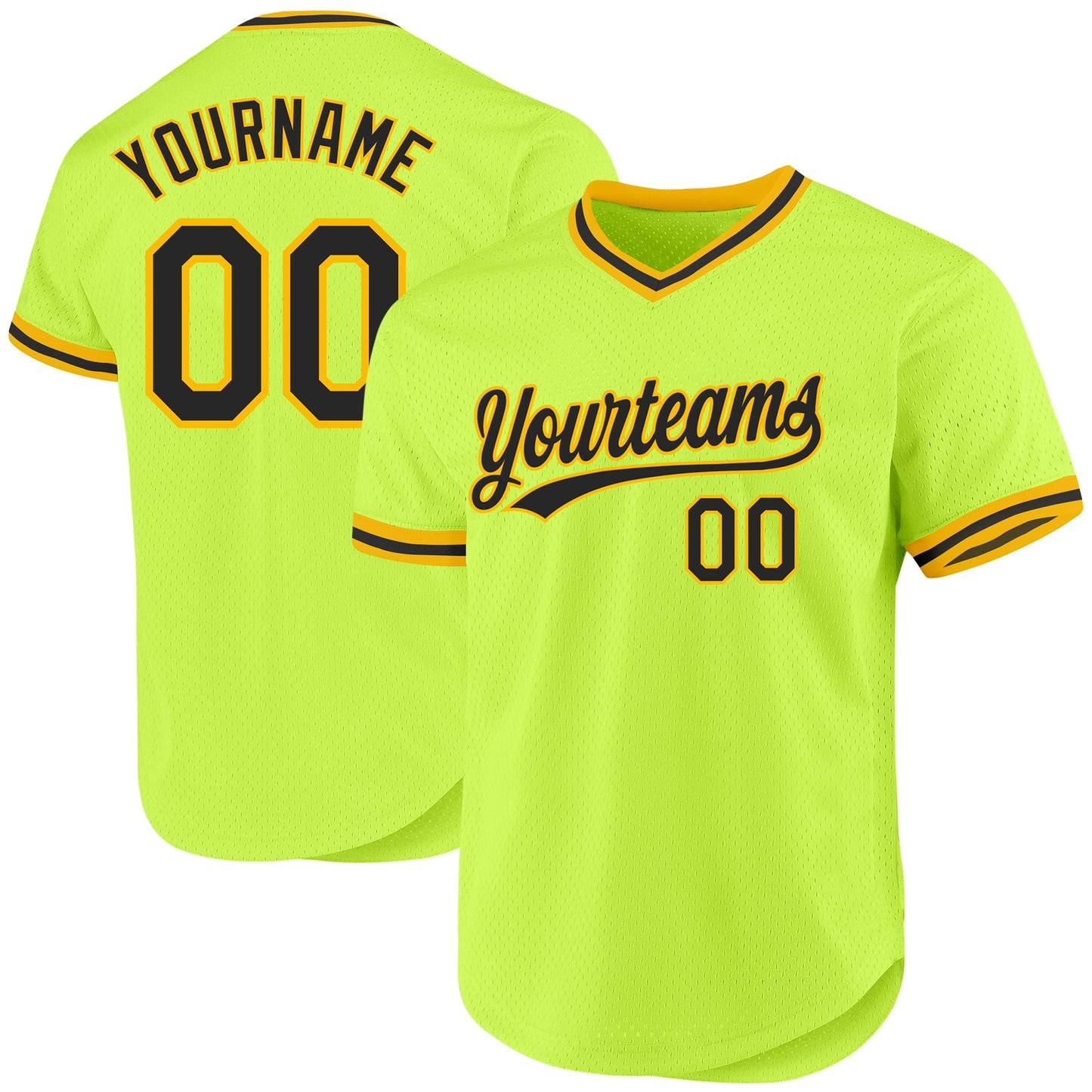 Custom Neon Green Black-Gold Authentic Throwback Baseball Jersey baseball jersey product view 1