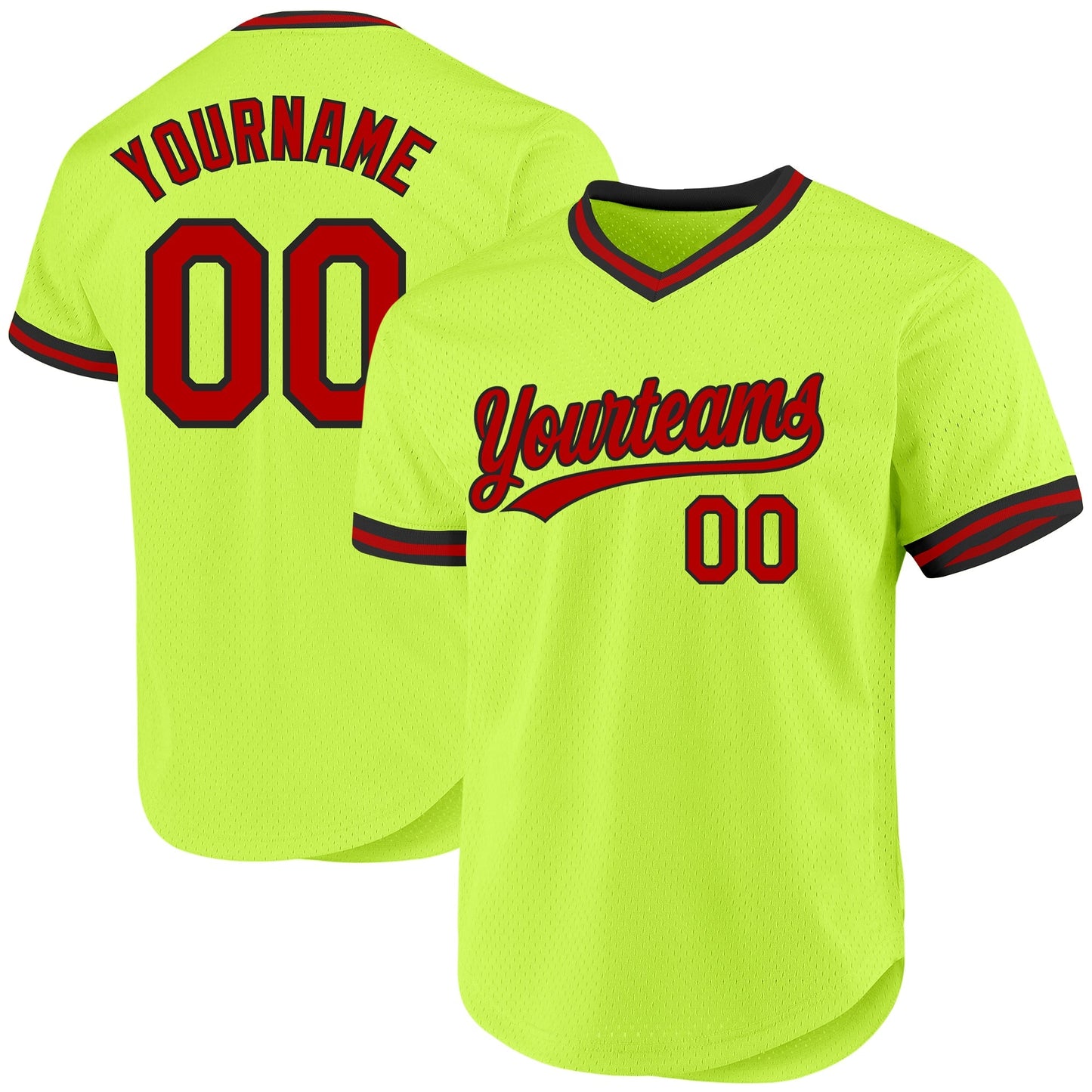 Custom Neon Green Red-Black Authentic Throwback Baseball Jersey baseball jersey product view 1