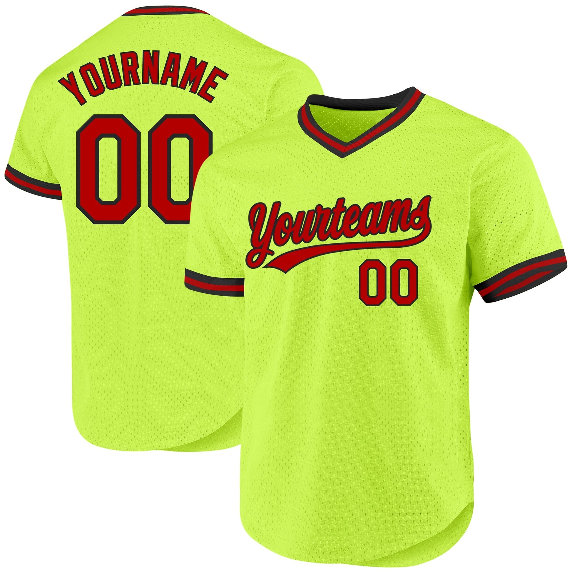 Custom Neon Green Red-Black Authentic Throwback Baseball Jersey baseball jersey product view 1