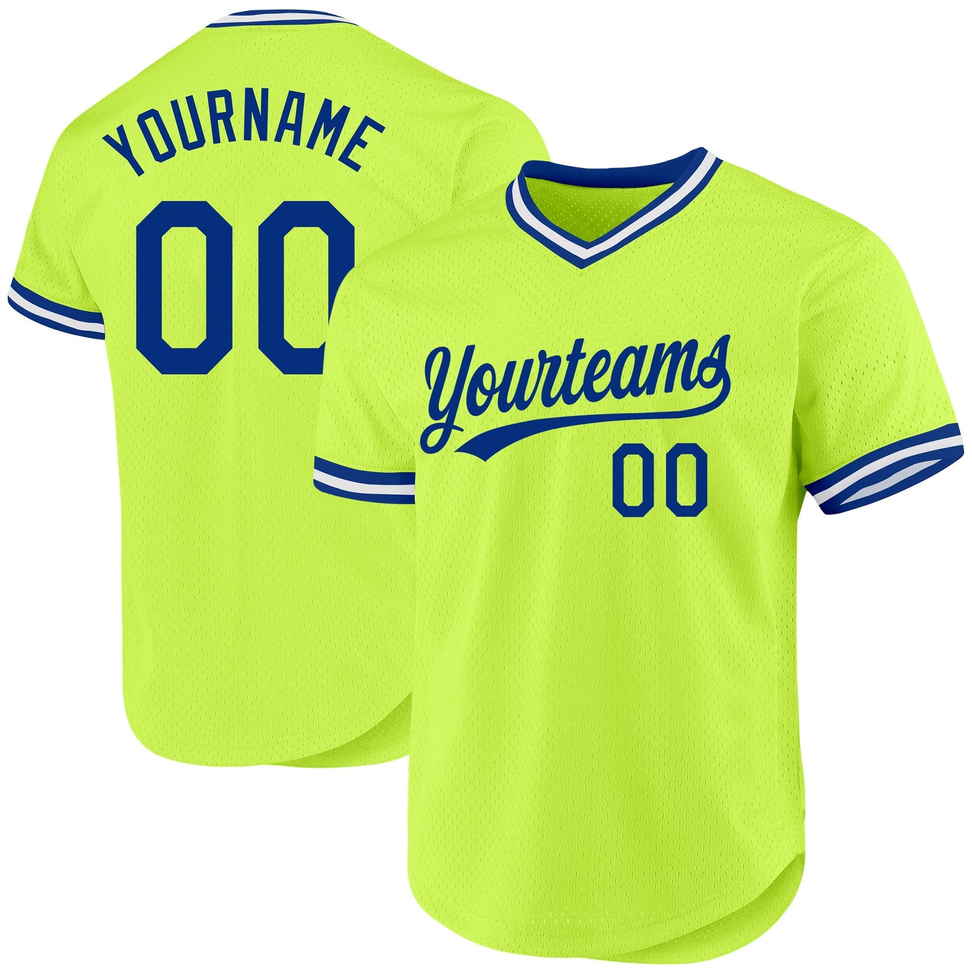Custom Neon Green Royal-White Authentic Throwback Baseball Jersey baseball jersey product view 1