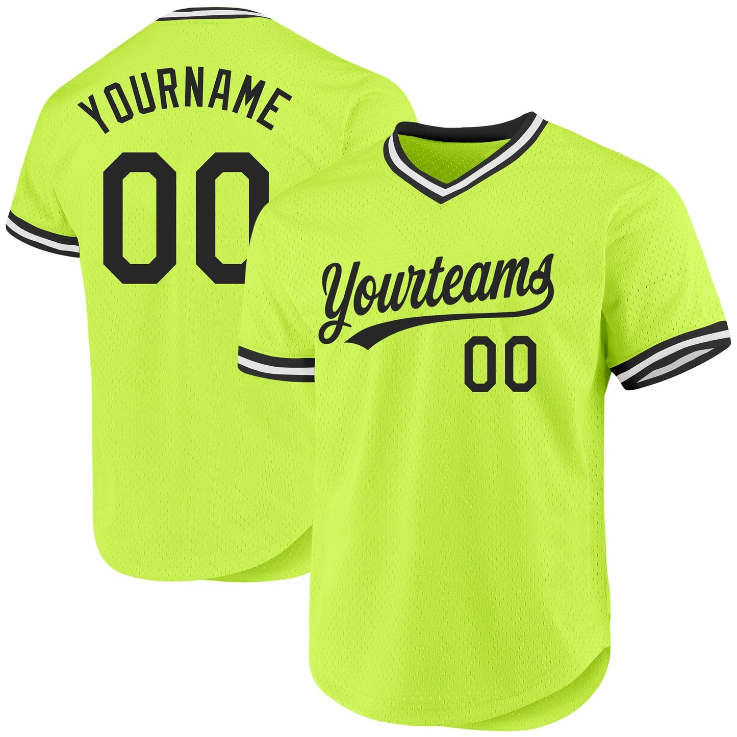 Custom Neon Green Black-White Authentic Throwback Baseball Jersey baseball jersey product view 1