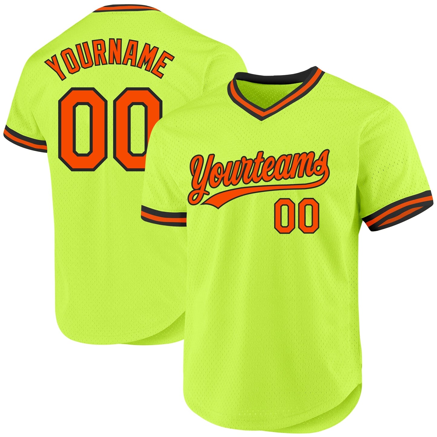 Custom Neon Green Orange-Black Authentic Throwback Baseball Jersey baseball jersey product view 1