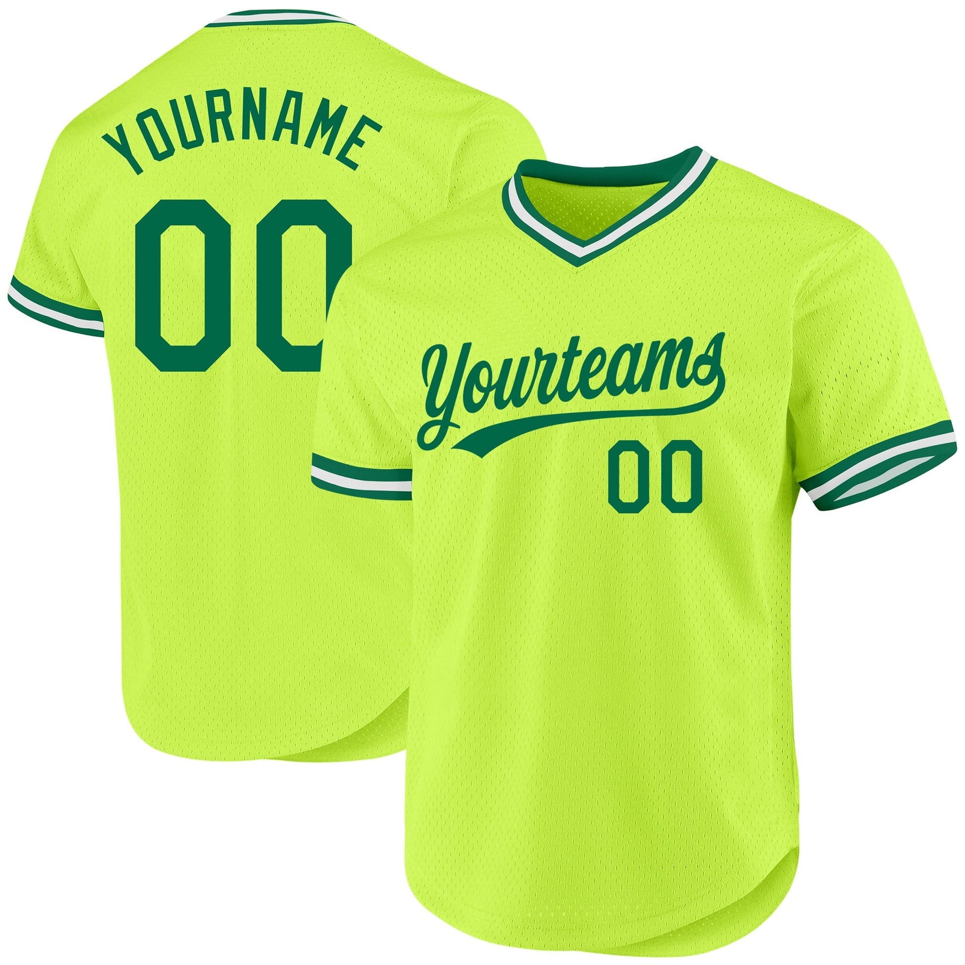 Custom Neon Green Kelly Green-White Authentic Throwback Baseball Jersey baseball jersey product view 1