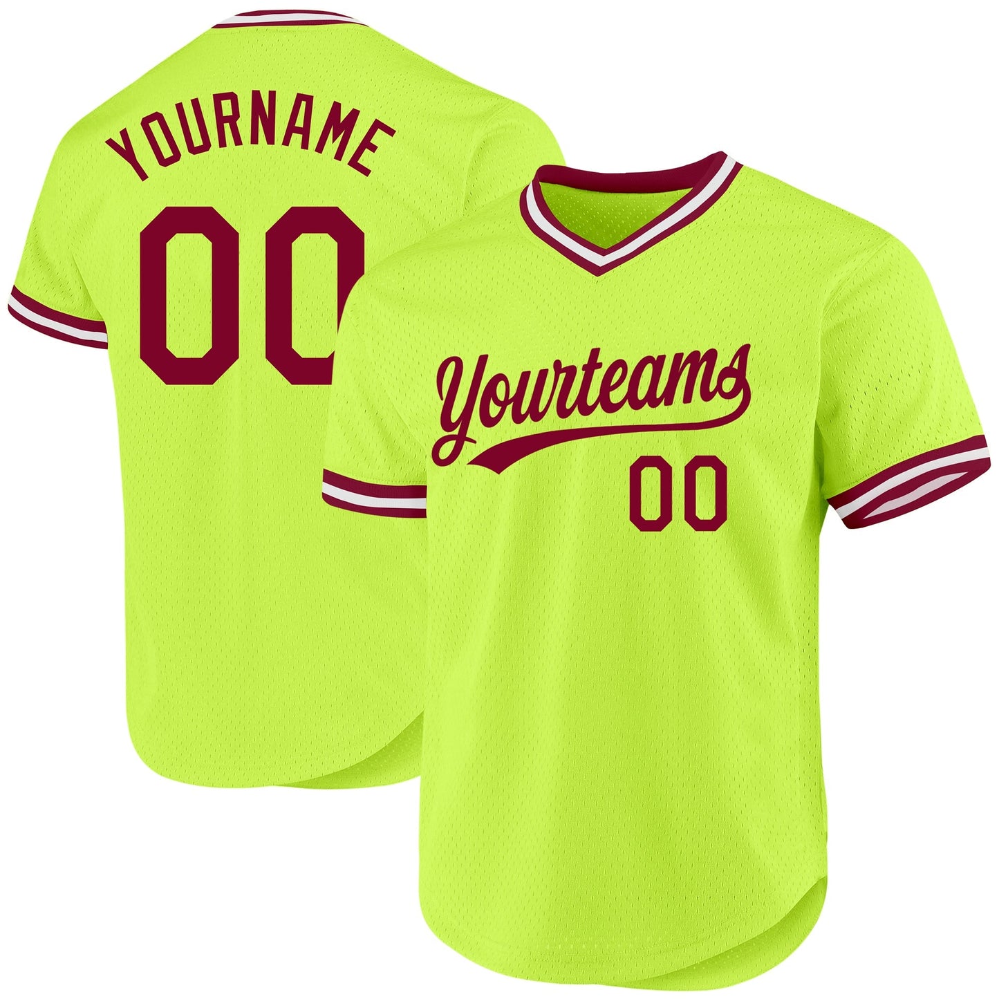 Custom Neon Green Maroon-White Authentic Throwback Baseball Jersey baseball jersey product view 1