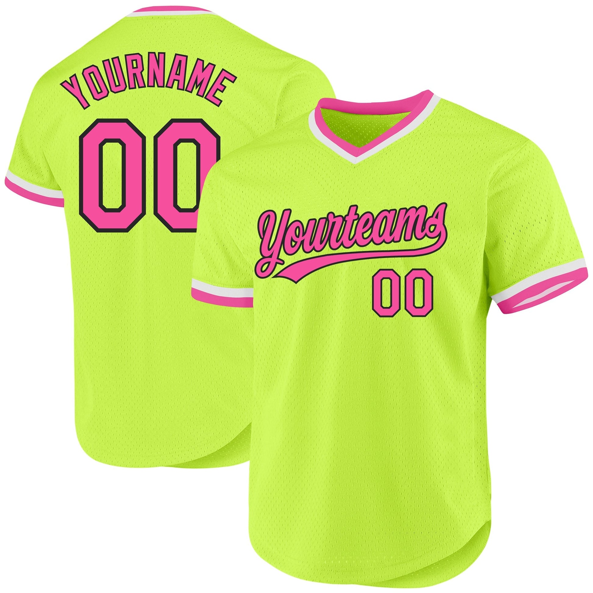 Custom Neon Green Pink-Black Authentic Throwback Baseball Jersey baseball jersey product view 1