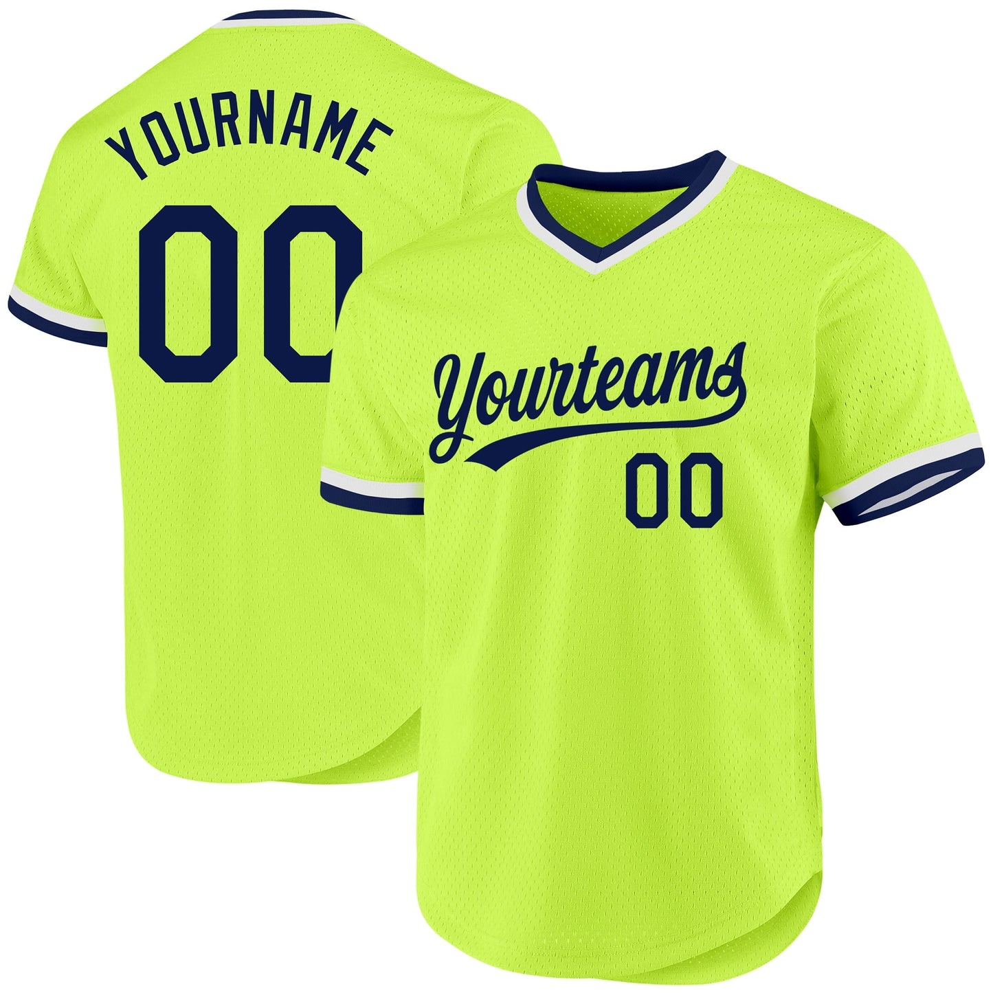 Custom Neon Green Navy-White Authentic Throwback Baseball Jersey baseball jersey product view 1