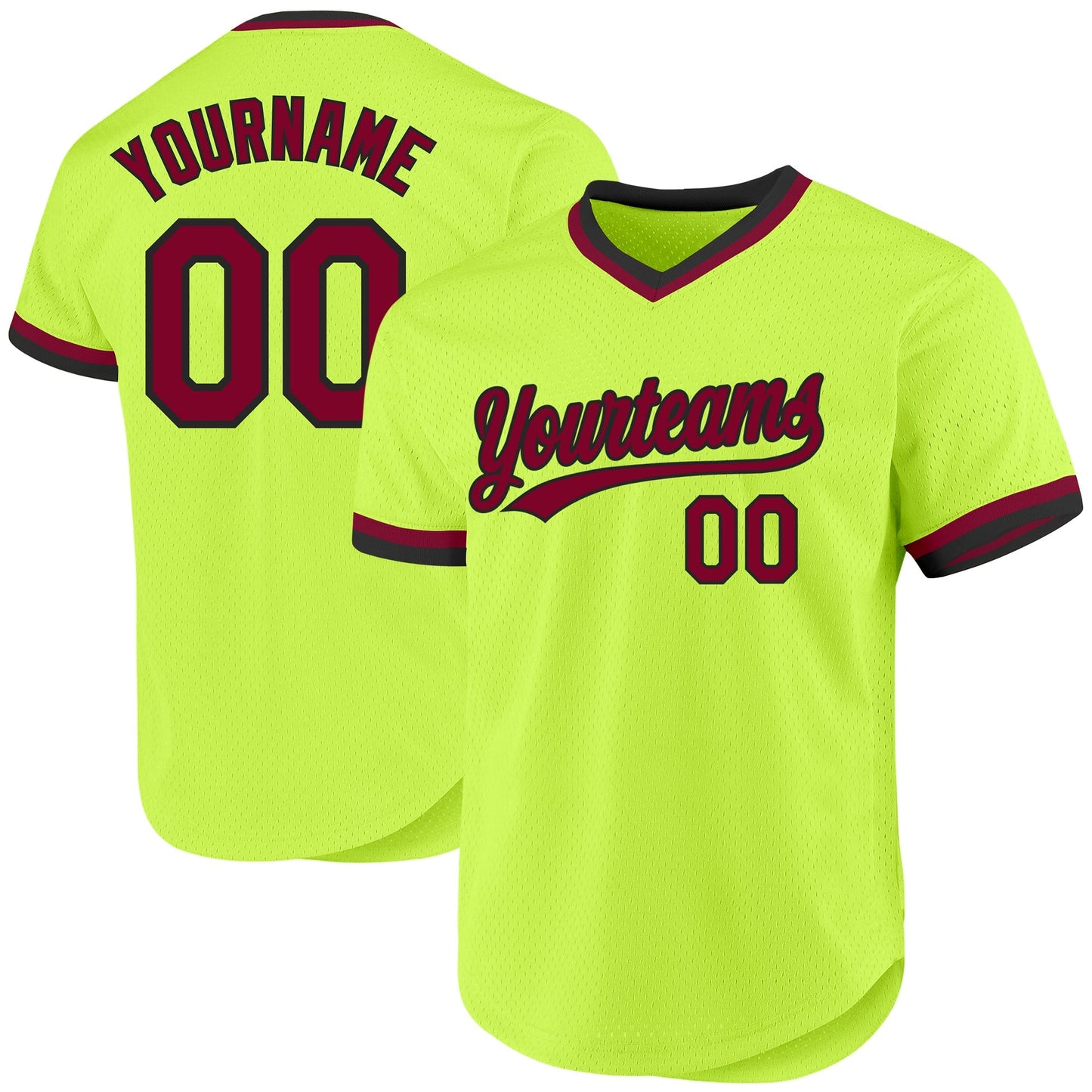 Custom Neon Green Maroon-Black Authentic Throwback Baseball Jersey baseball jersey product view 1