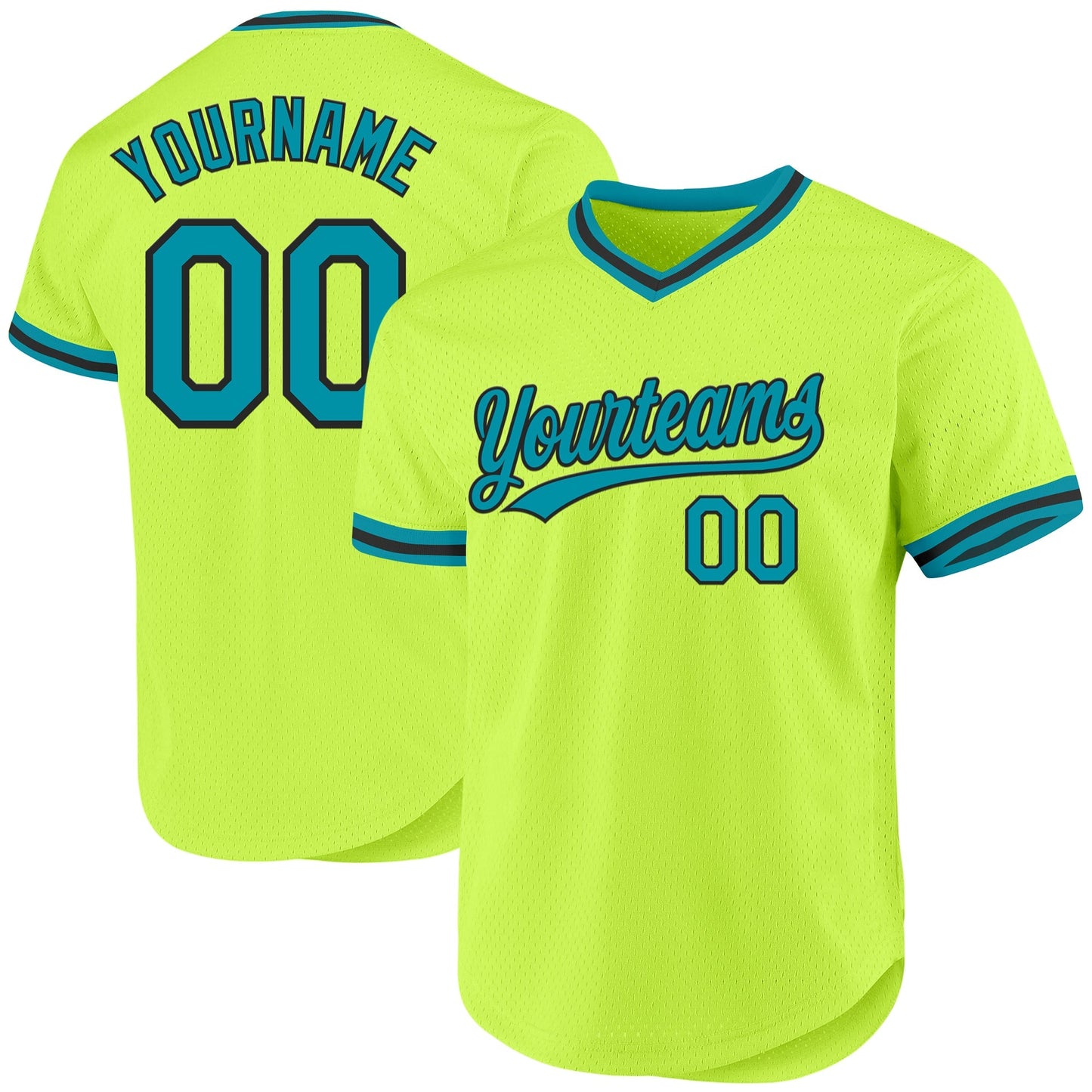 Custom Neon Green Teal-Black Authentic Throwback Baseball Jersey baseball jersey product view 1