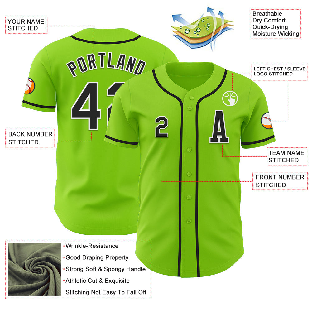 Custom Neon Green Black-White Authentic Baseball Jersey baseball jersey product view 2