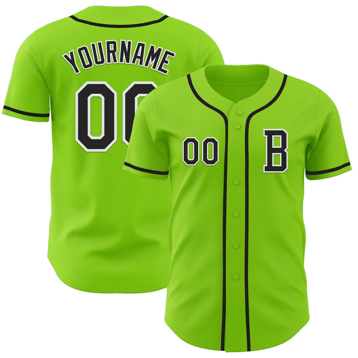 Custom Neon Green Black-White Authentic Baseball Jersey baseball jersey product view 1