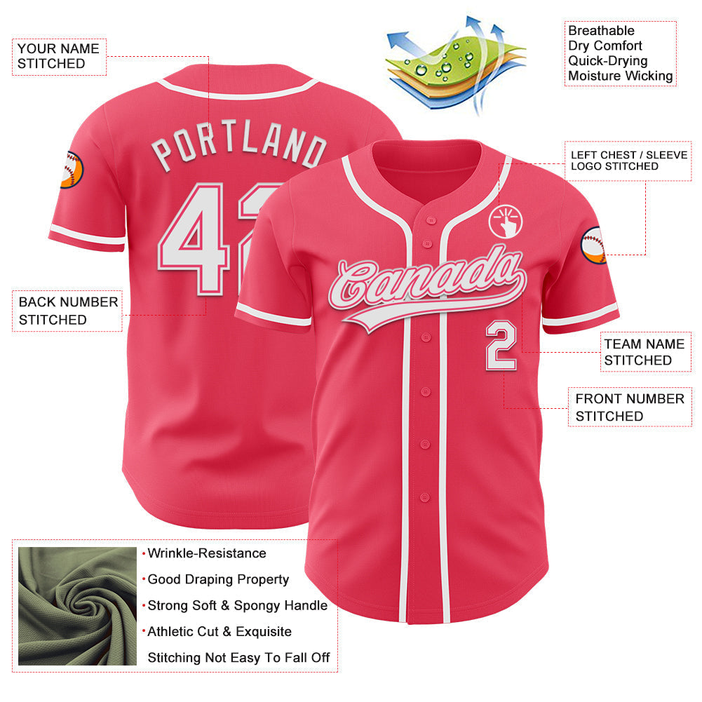 Custom Neon Pink White Authentic Baseball Jersey baseball jersey product view 3
