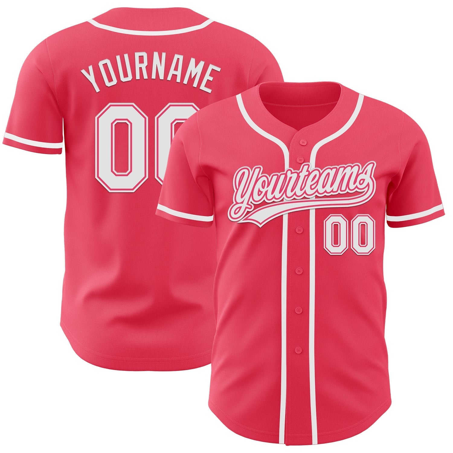 Custom Neon Pink White Authentic Baseball Jersey baseball jersey product view 1