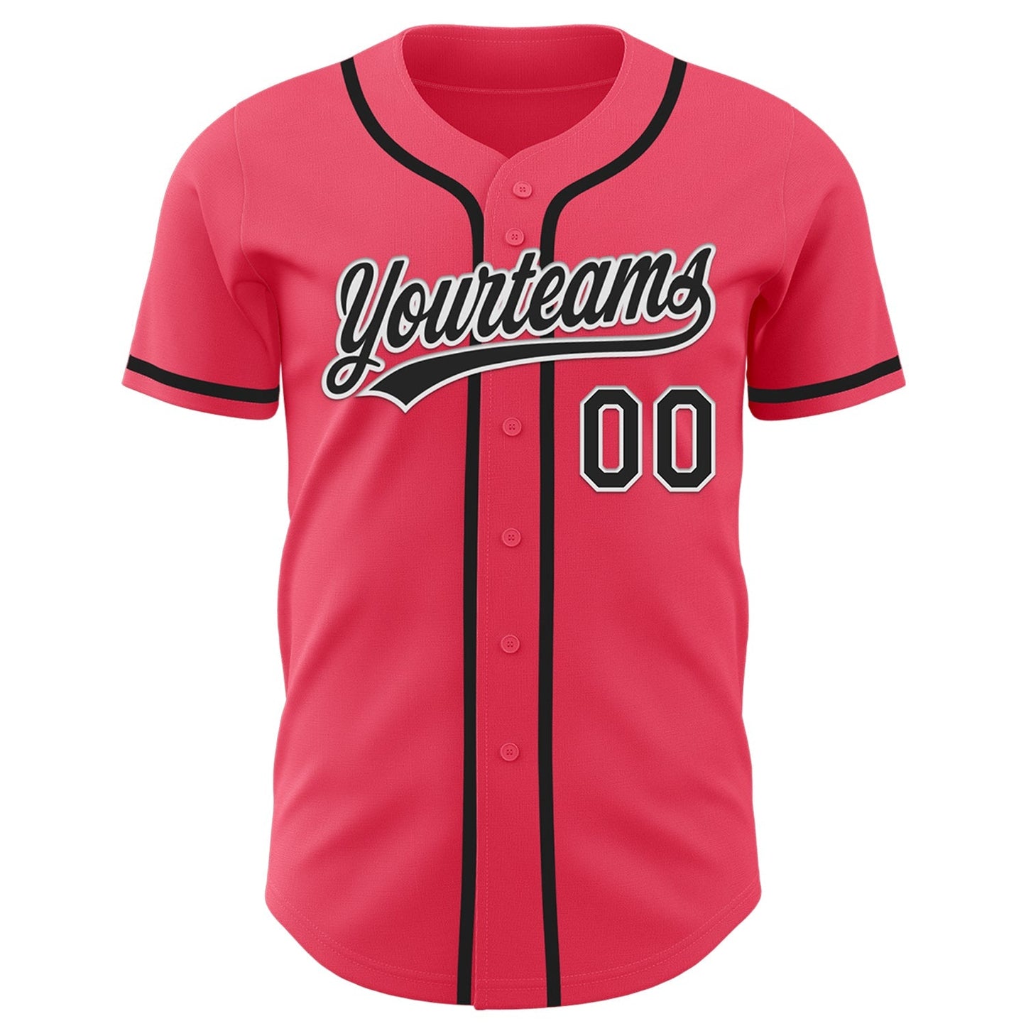 Custom Neon Pink Black-White Authentic Baseball Jersey baseball jersey product view 2