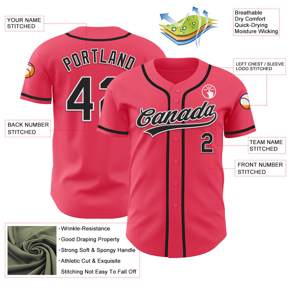 Custom Neon Pink Black-White Authentic Baseball Jersey baseball jersey product view 3