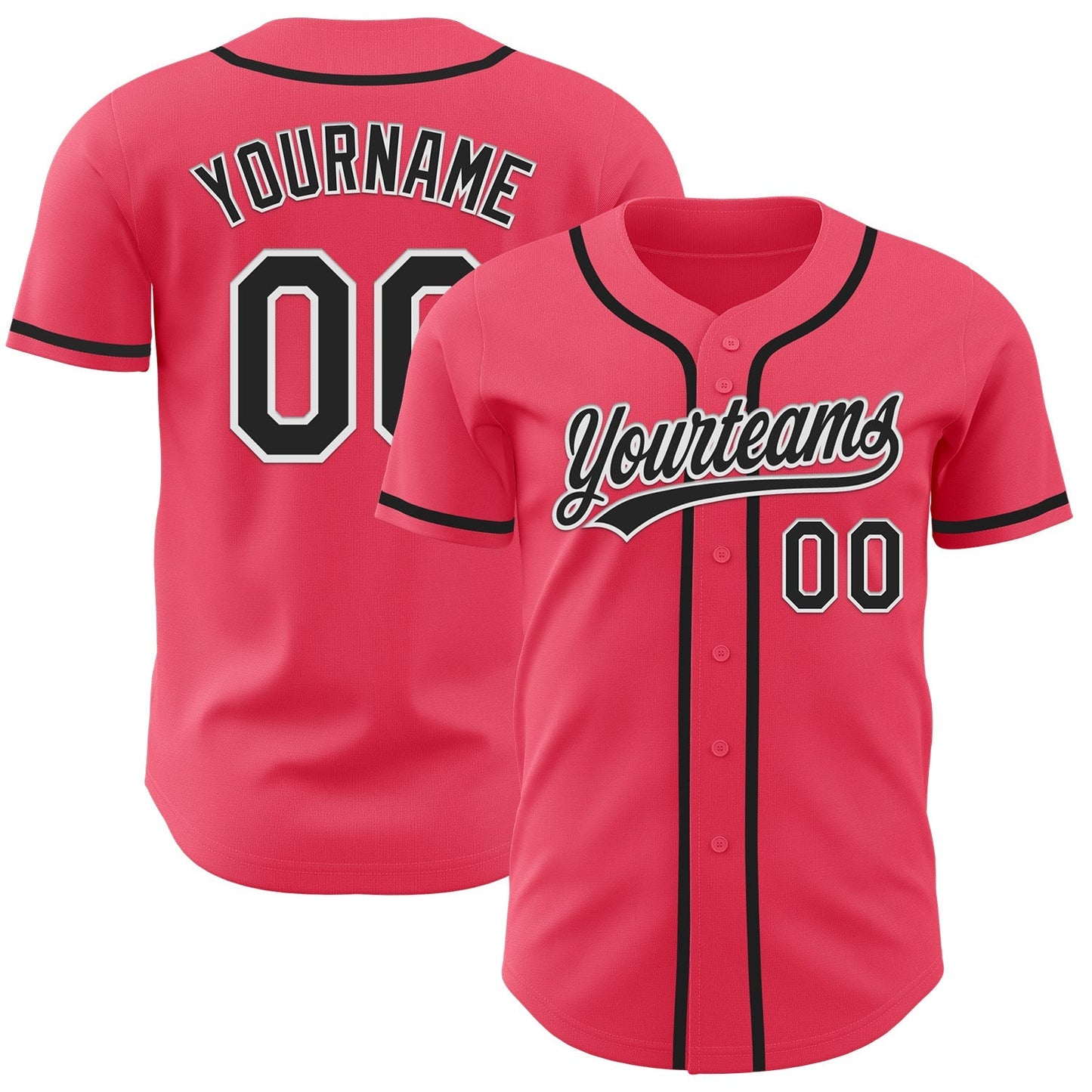 Custom Neon Pink Black-White Authentic Baseball Jersey baseball jersey product view 1