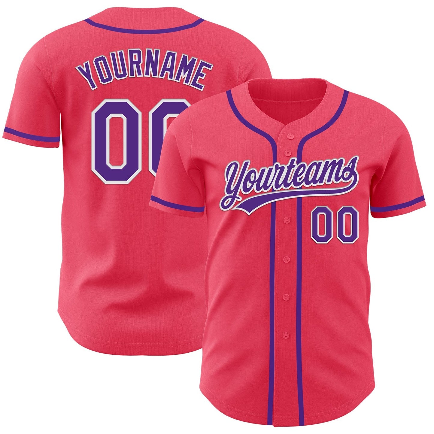 Custom Neon Pink Purple-White Authentic Baseball Jersey baseball jersey product view 1