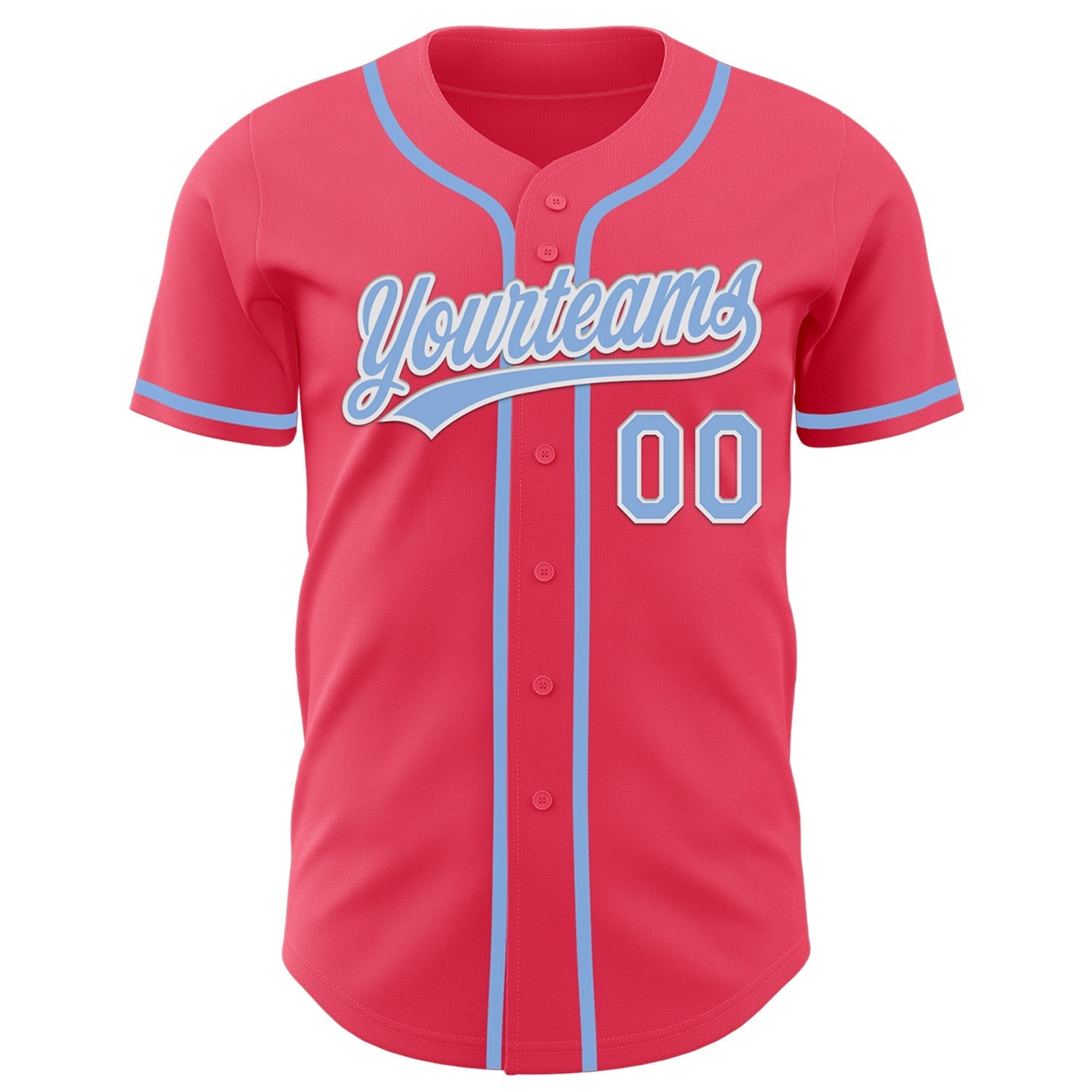 Custom Neon Pink Light Blue-White Authentic Baseball Jersey baseball jersey product view 2