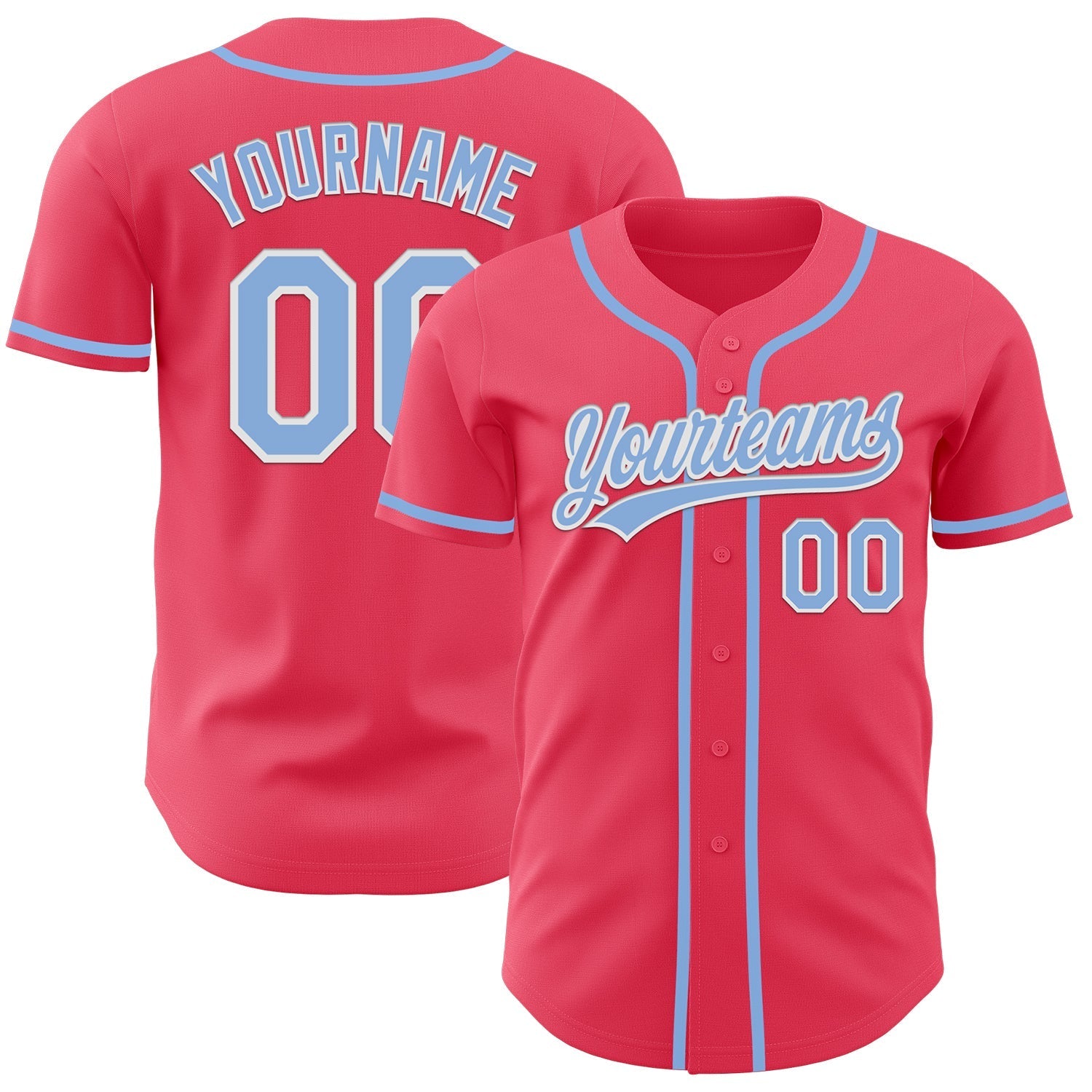Custom Neon Pink Light Blue-White Authentic Baseball Jersey baseball jersey product view 1