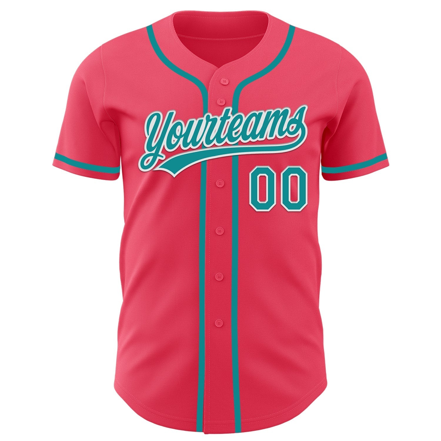 Custom Neon Pink Teal-White Authentic Baseball Jersey baseball jersey product view 2