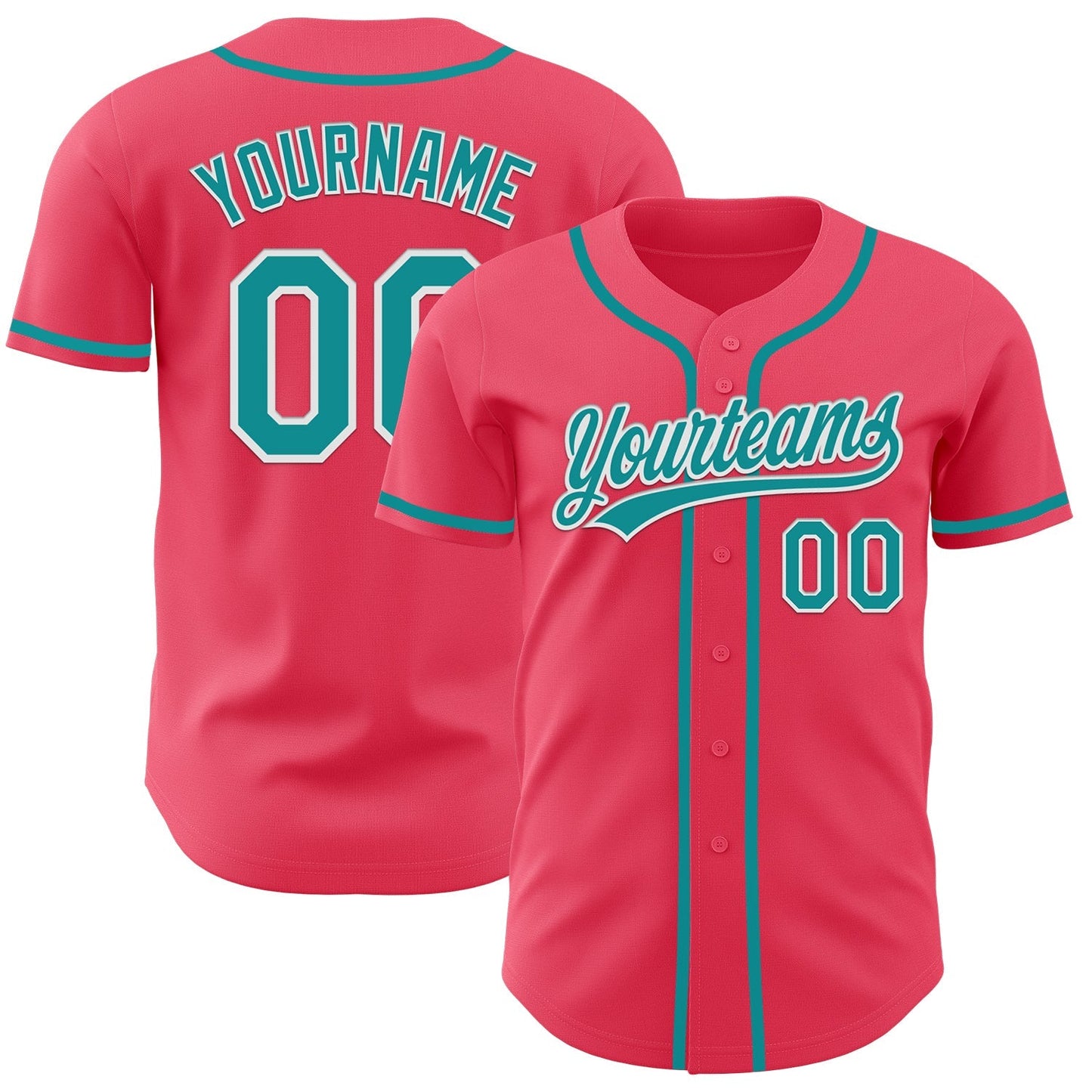 Custom Neon Pink Teal-White Authentic Baseball Jersey baseball jersey product view 1