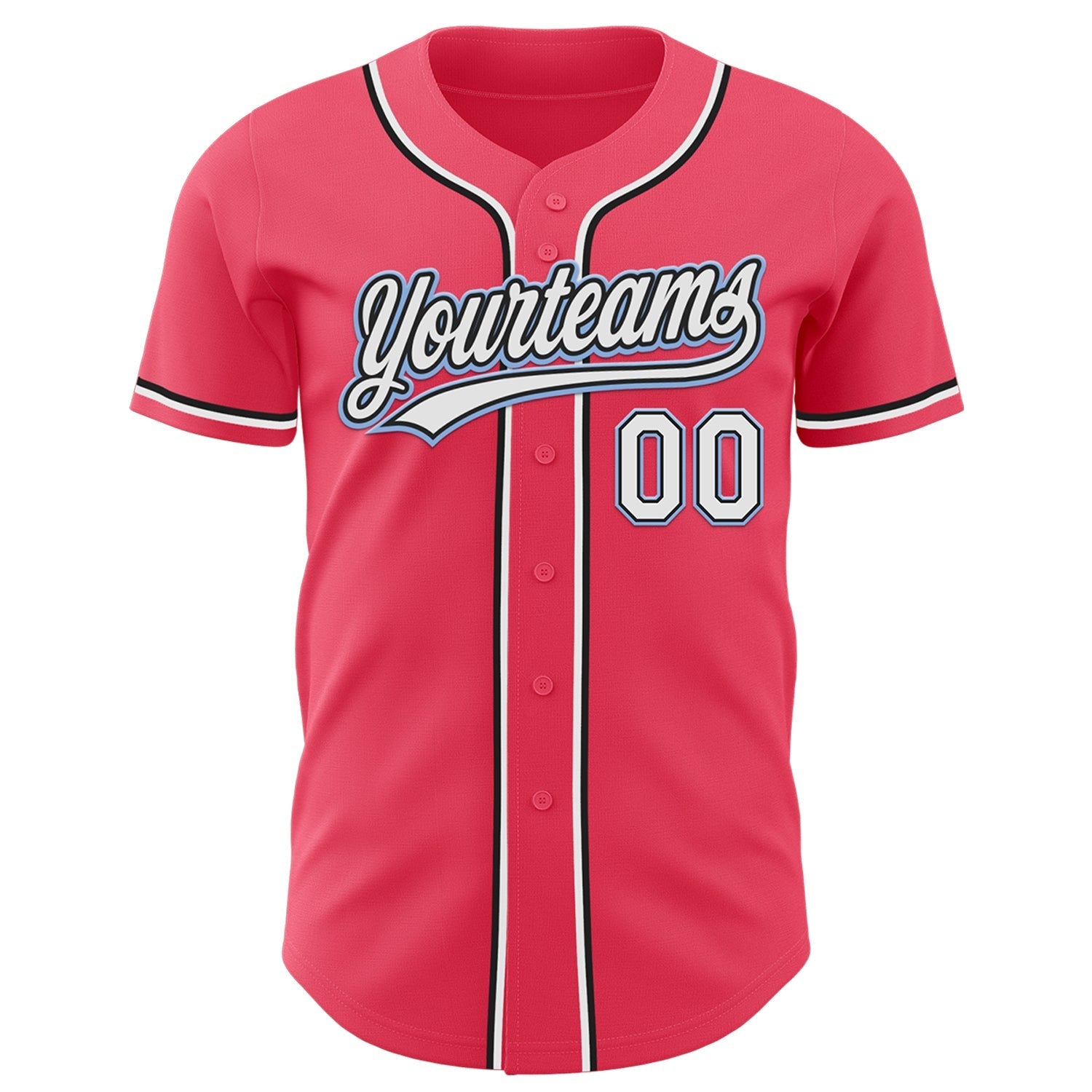 Custom Neon Pink Black-Light Blue Authentic Baseball Jersey baseball jersey product view 2
