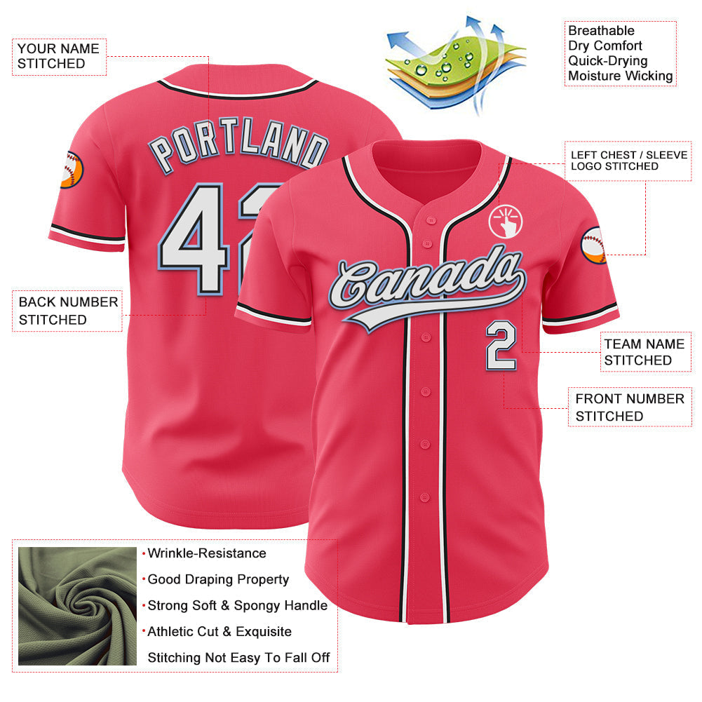 Custom Neon Pink Black-Light Blue Authentic Baseball Jersey baseball jersey product view 3