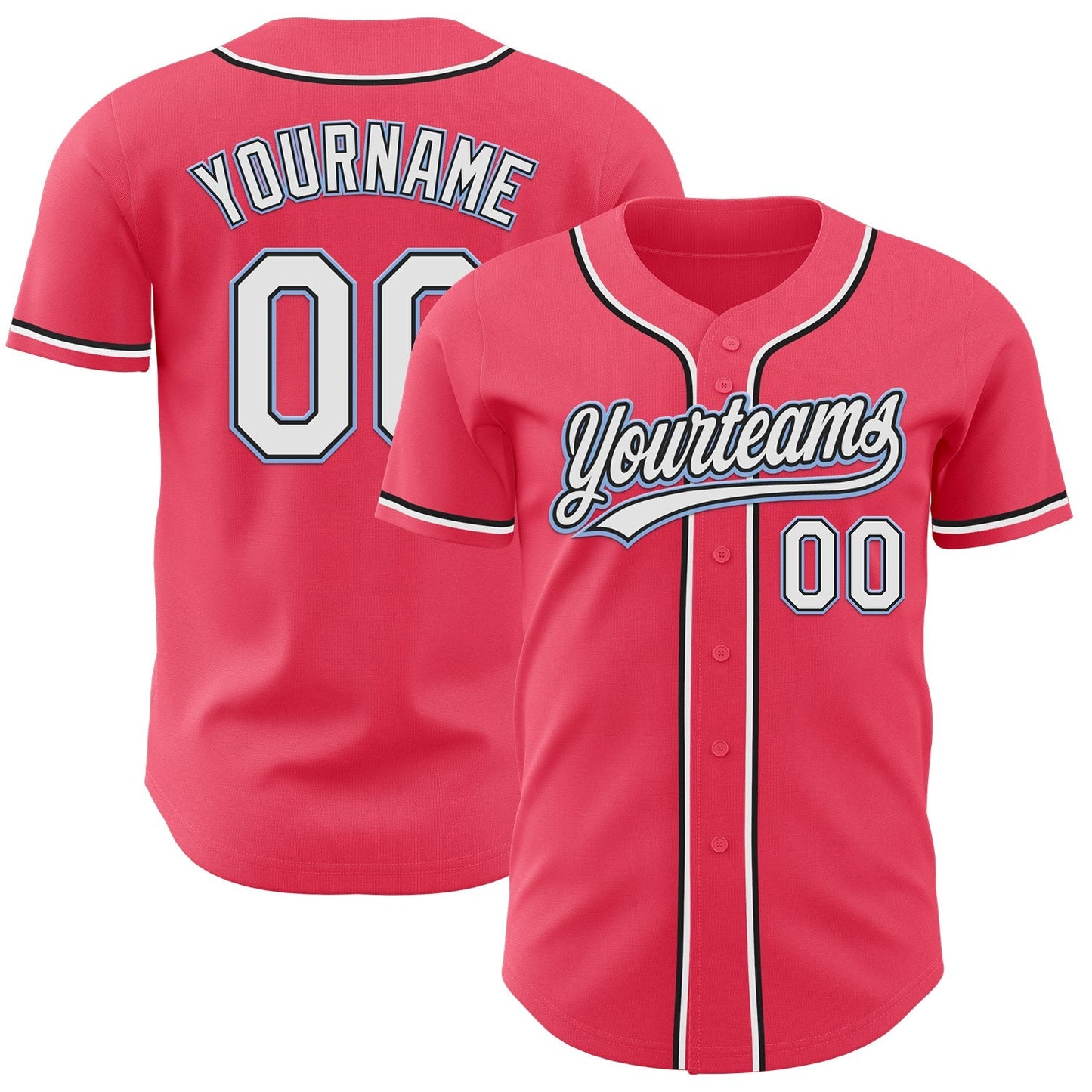 Custom Neon Pink Black-Light Blue Authentic Baseball Jersey baseball jersey product view 1