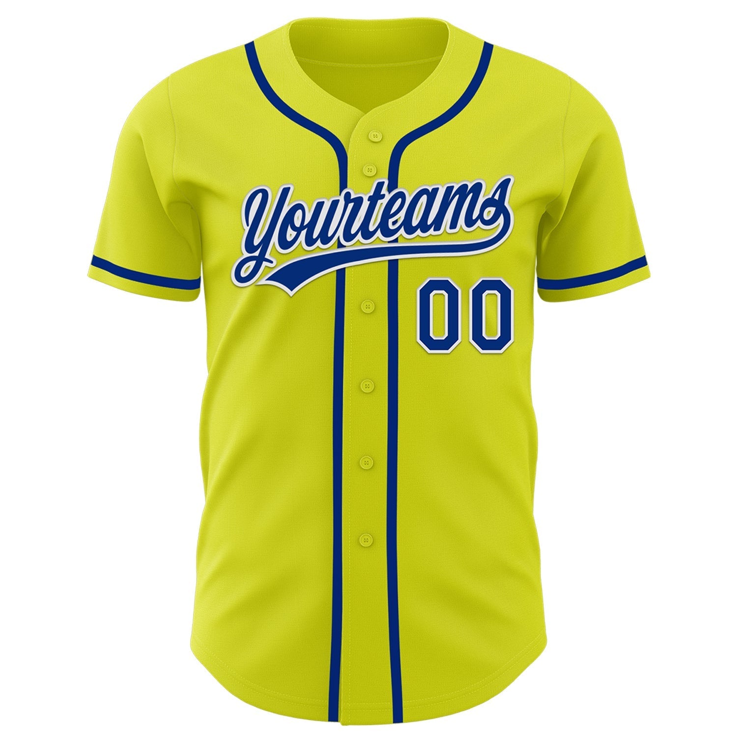 Custom Neon Yellow Royal-White Authentic Baseball Jersey baseball jersey product view 2